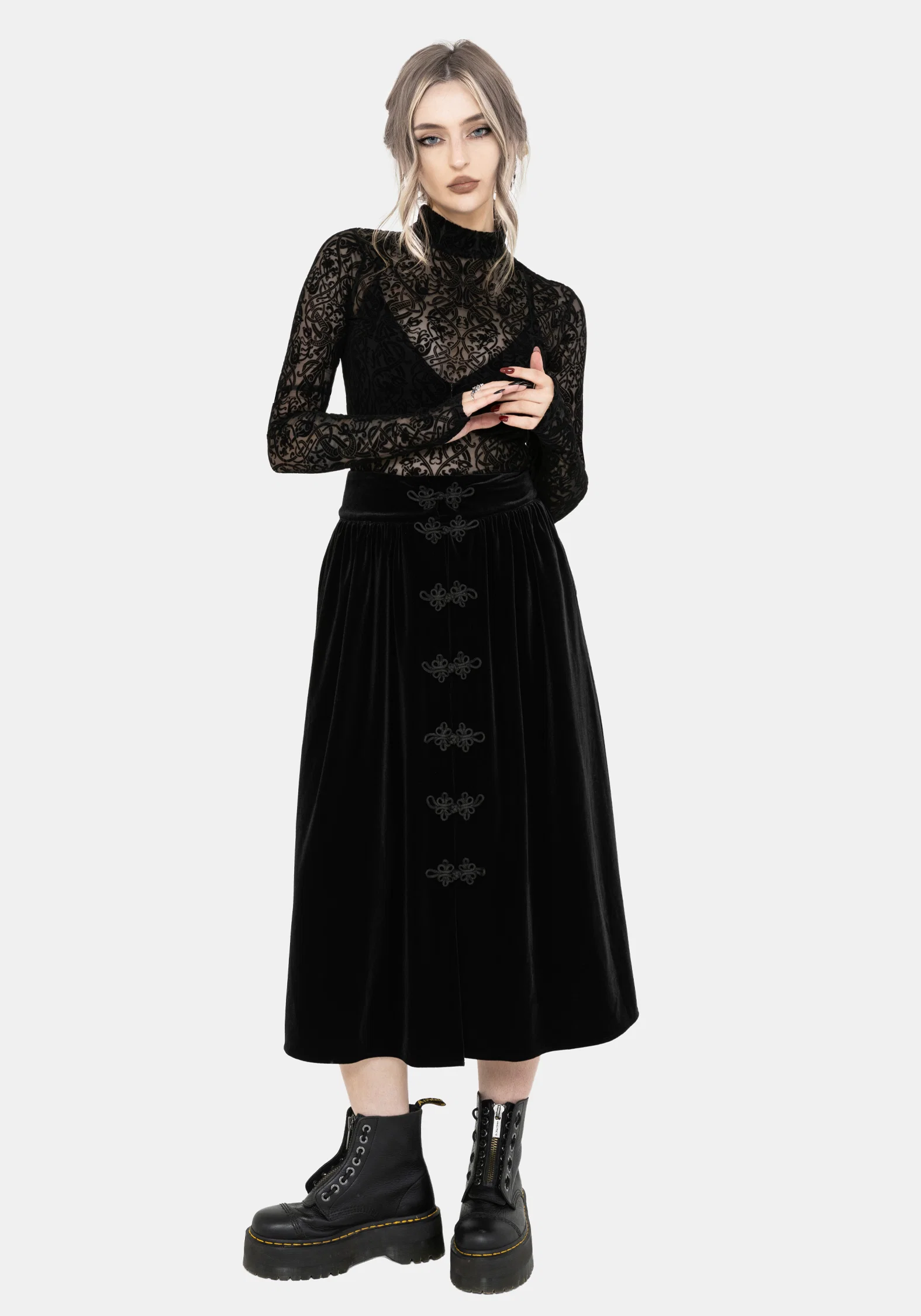 Nova Velour Frog Closure Midi Skirt - Image 5