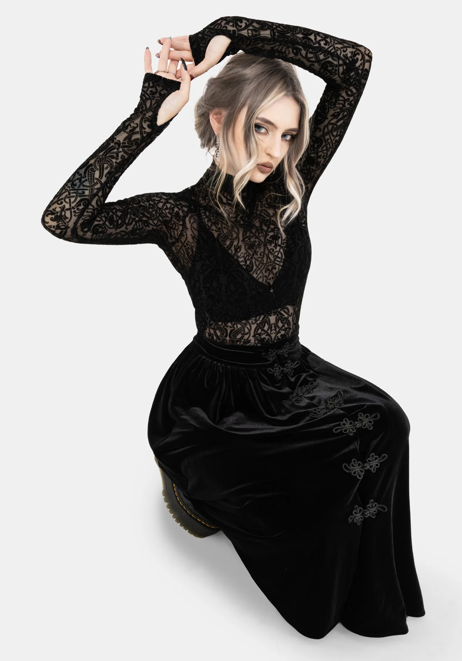 Nova Velour Frog Closure Midi Skirt - Image 6