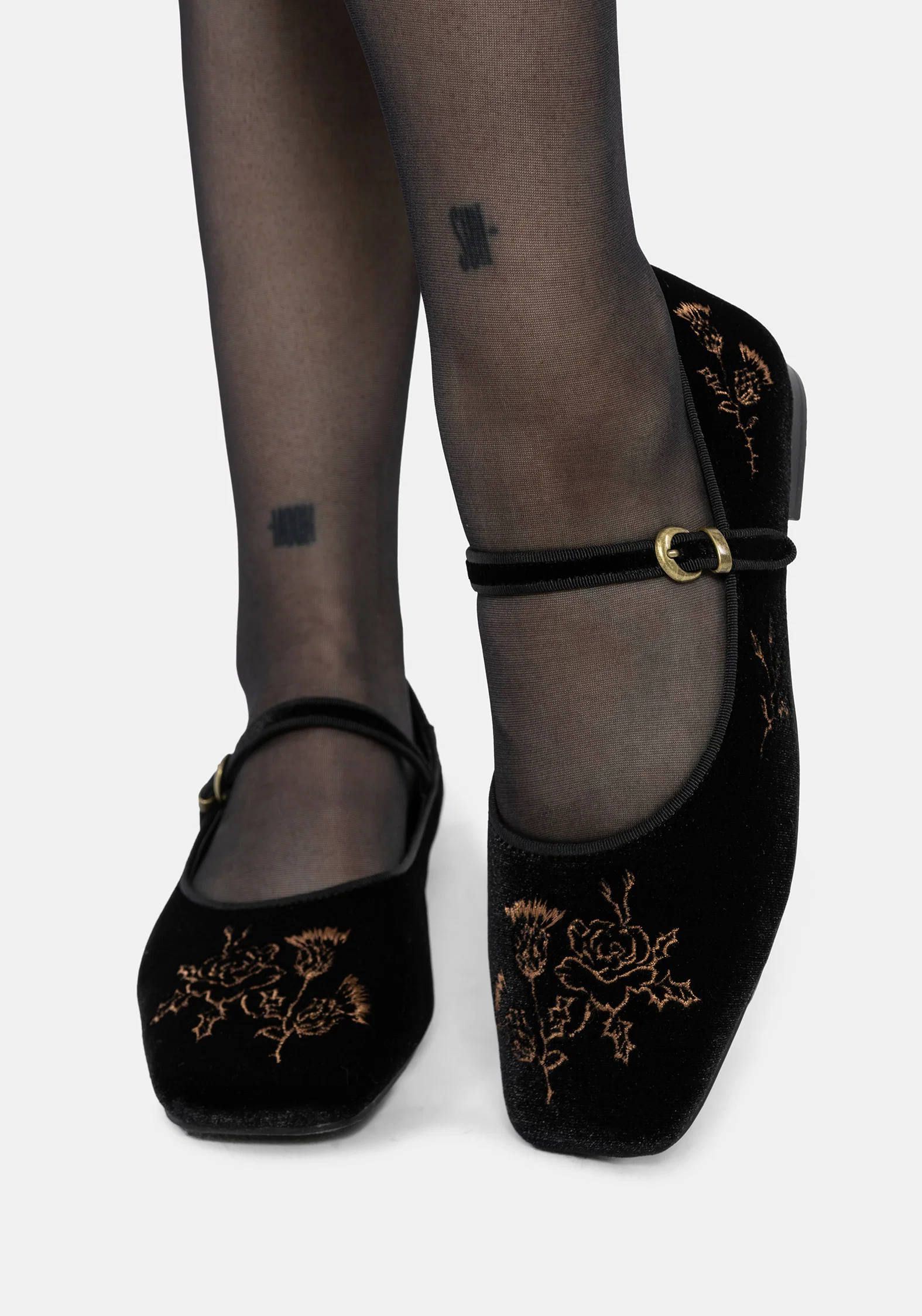 Nyla Velvet Embroidered Ballerina Pumps - Image 3