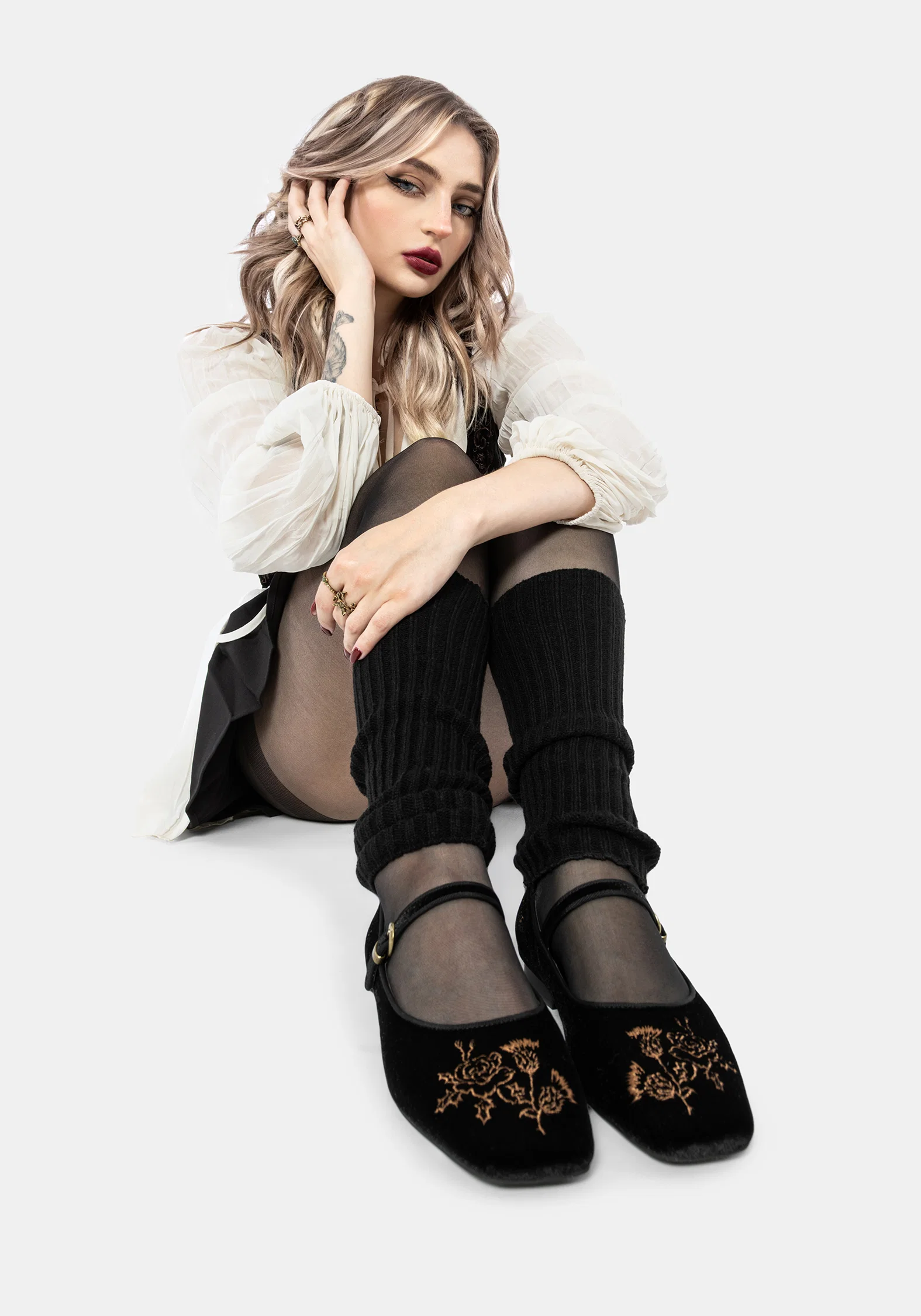 Nyla Velvet Embroidered Ballerina Pumps - Image 9