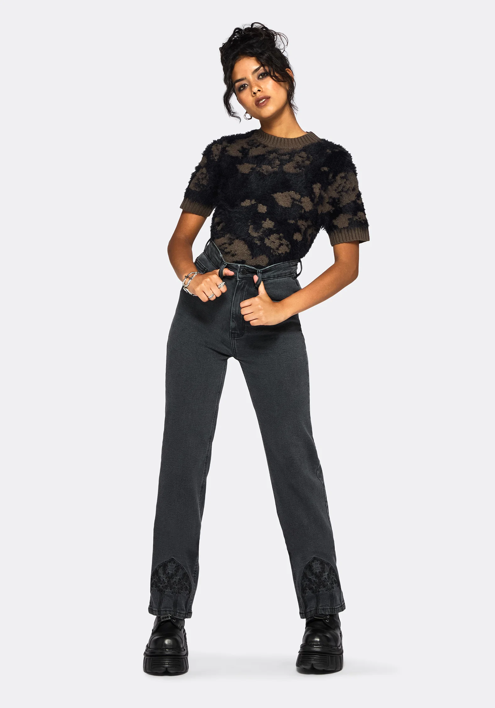 Occult Embroidered Straight Leg Jeans - Image 5