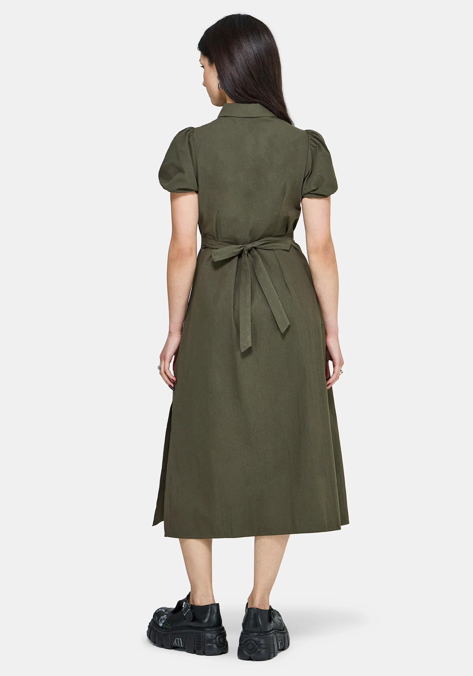 Odile Embroidered Button Down Tie Waist Midaxi Dress - Image 3