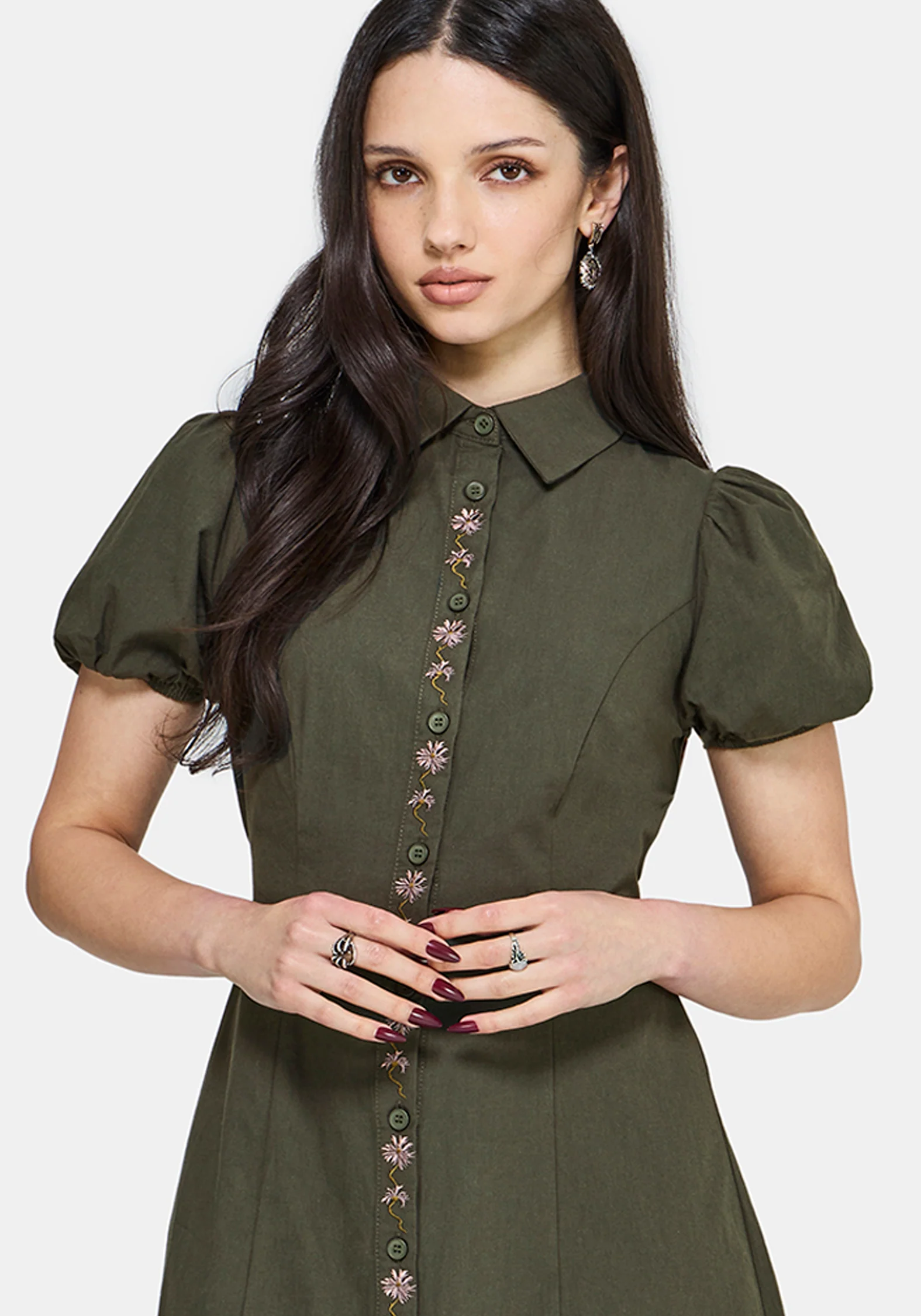 Odile Embroidered Button Down Tie Waist Midaxi Dress - Image 4