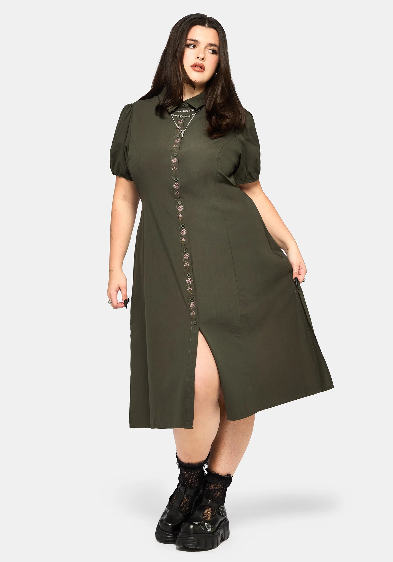 Odile Embroidered Button Down Tie Waist Midaxi Dress - Image 8