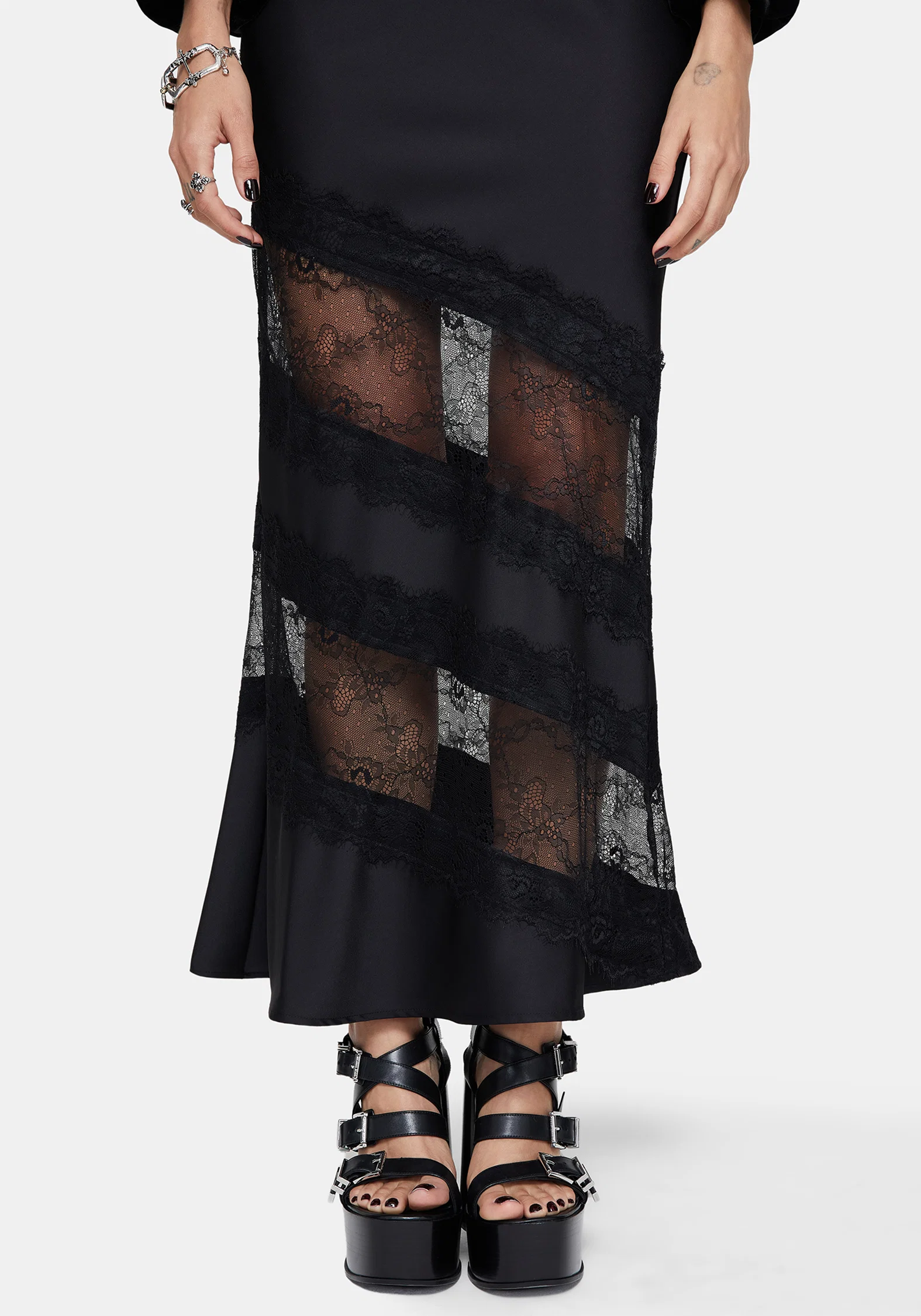 Onyx Lace Cut Out Maxi Skirt - Image 2