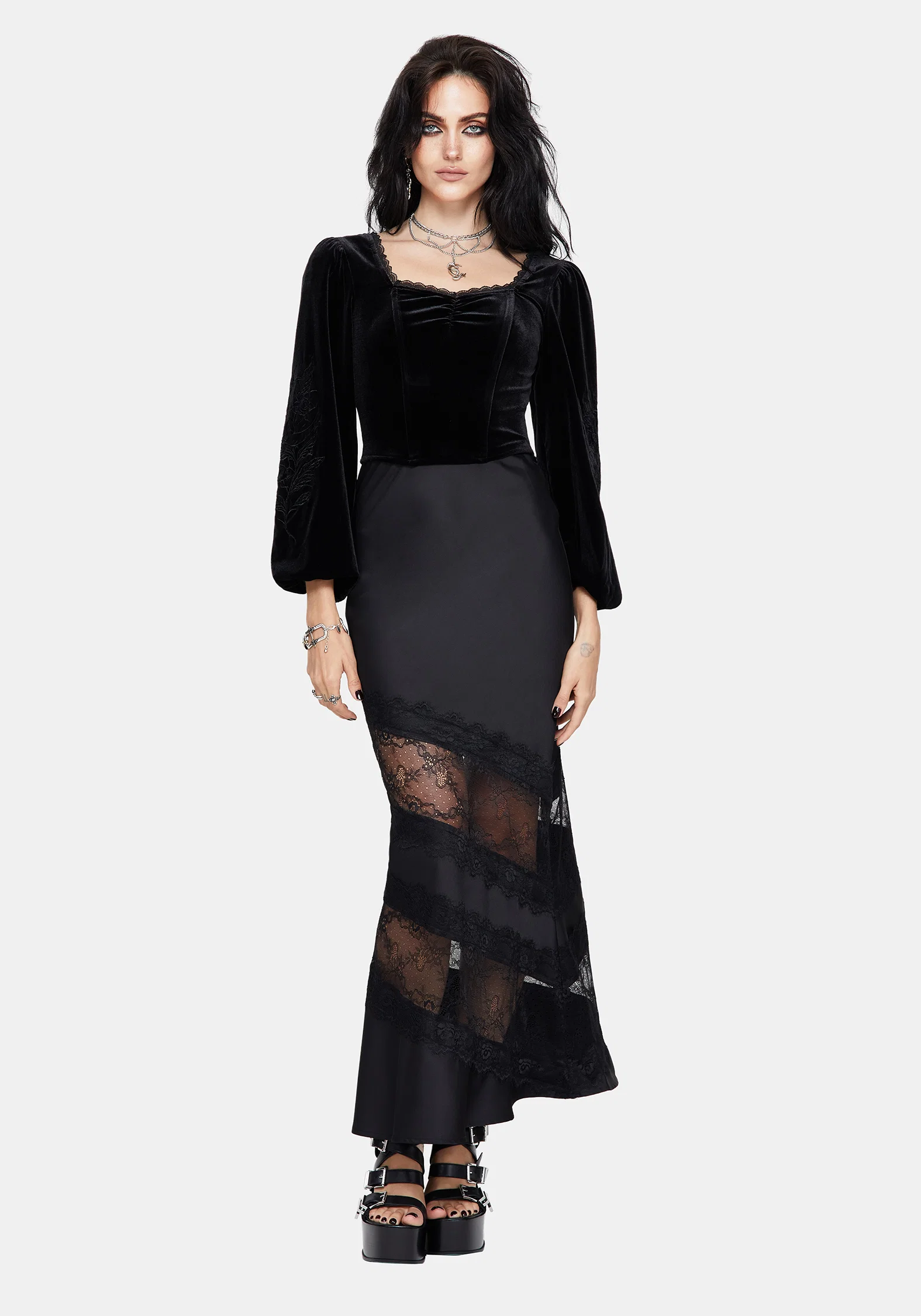 Onyx Lace Cut Out Maxi Skirt - Image 4
