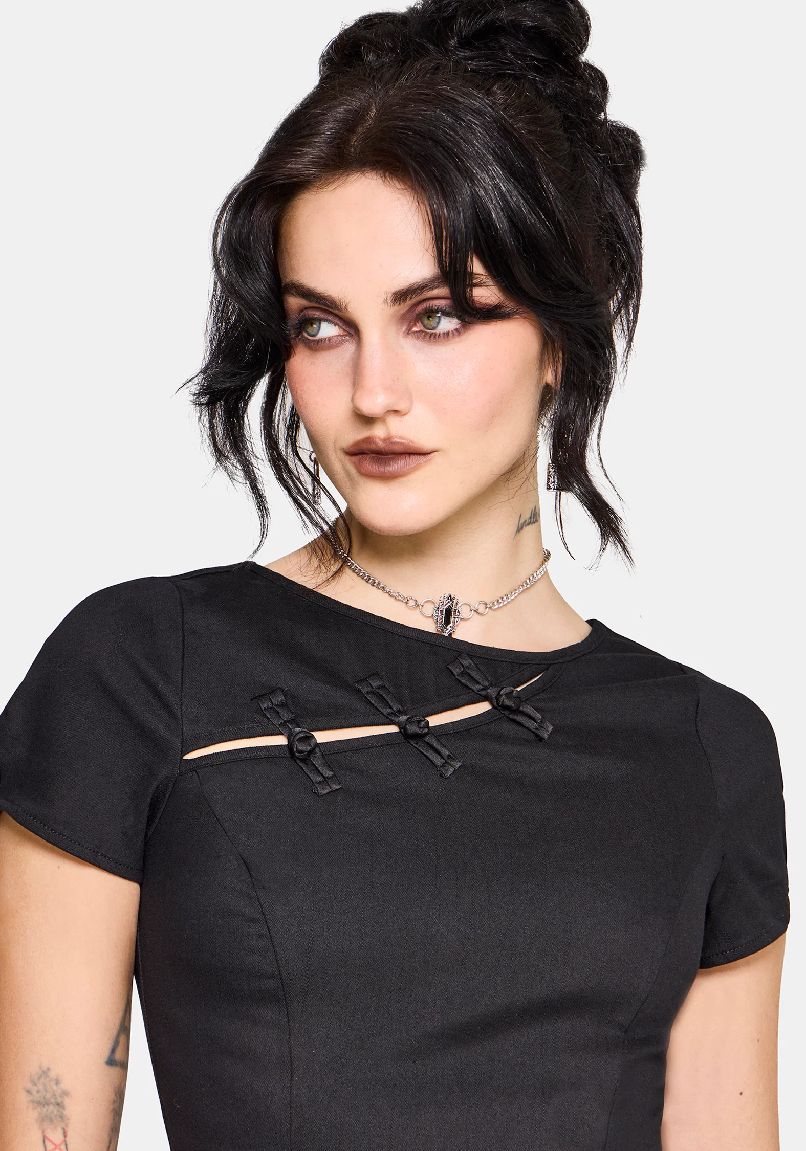 Opaline Asymmetric Neck Slash Short Sleeve Midi Dress - Image 2