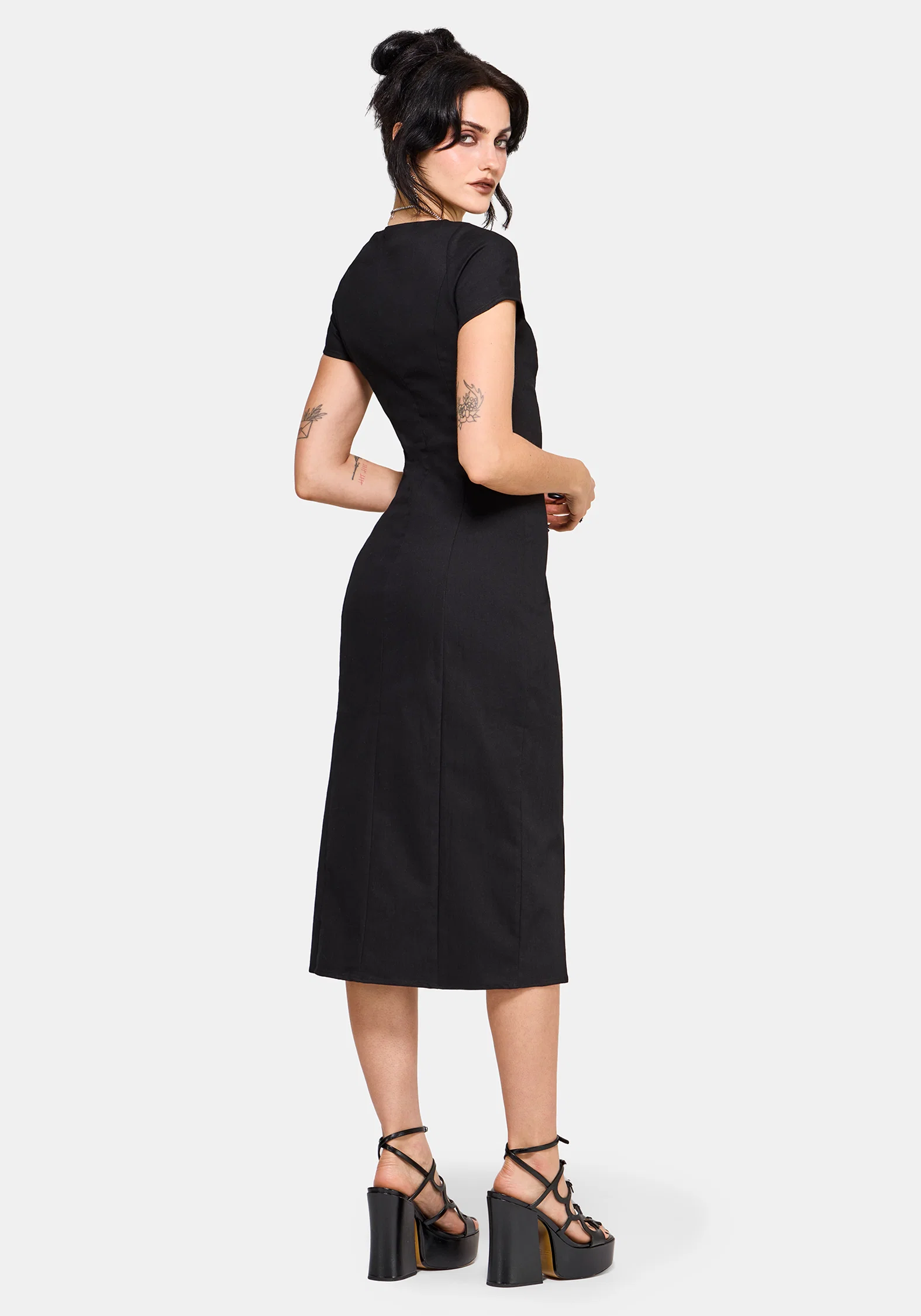 Opaline Asymmetric Neck Slash Short Sleeve Midi Dress - Image 3