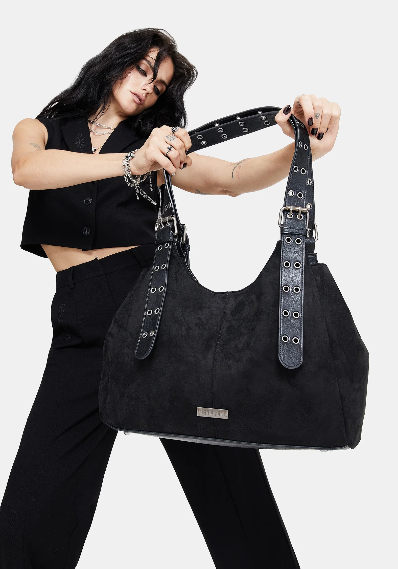 Ophelia Black Belted Shoulder Bag - Image 5