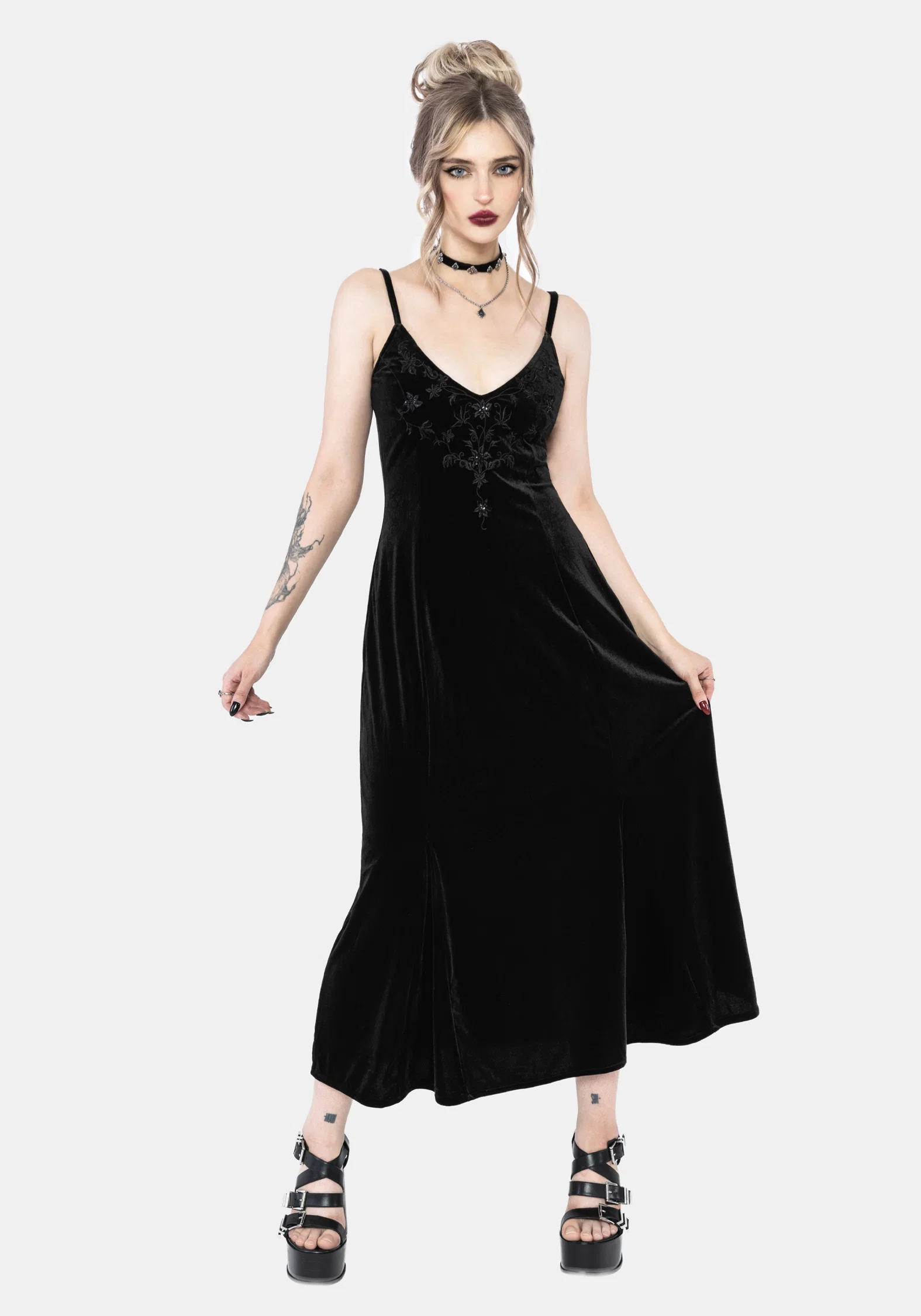 Opia Cami Beaded Embroidered Velour Midaxi Dress - Image 4