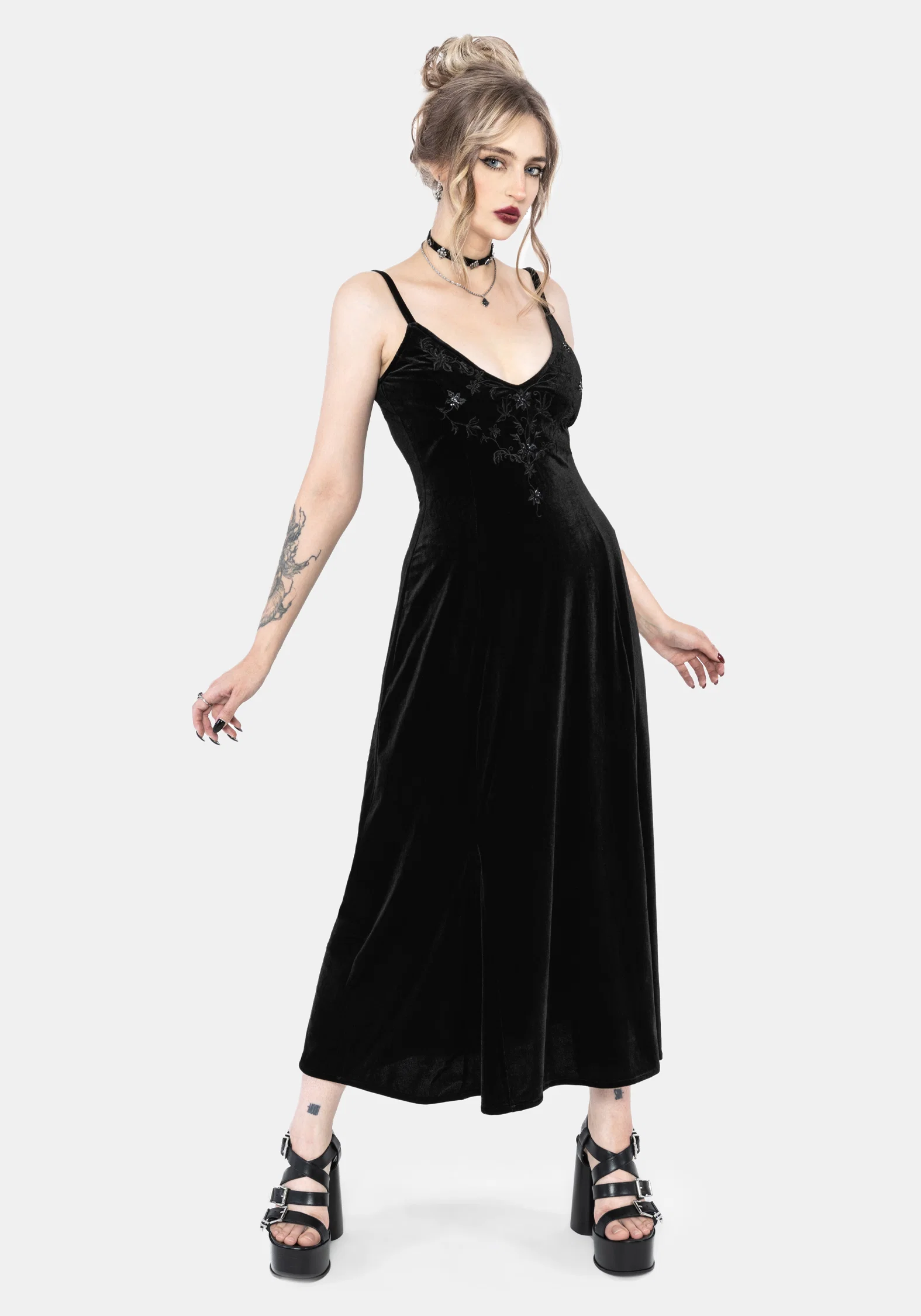 Opia Cami Beaded Embroidered Velour Midaxi Dress - Image 6