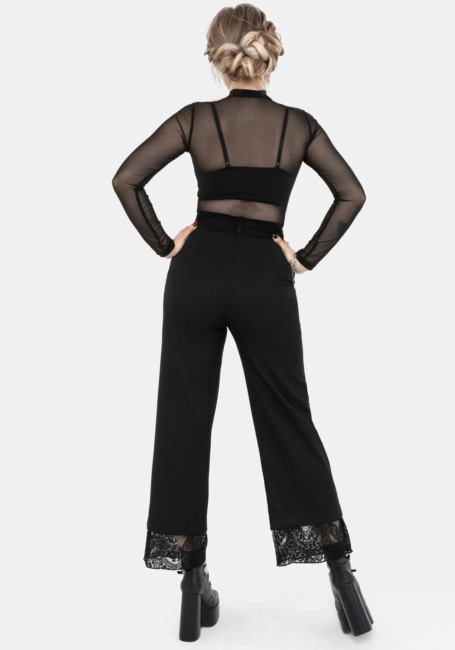 Orchid Lace Insert Pleated Hem Straight Leg Trouser - Image 3