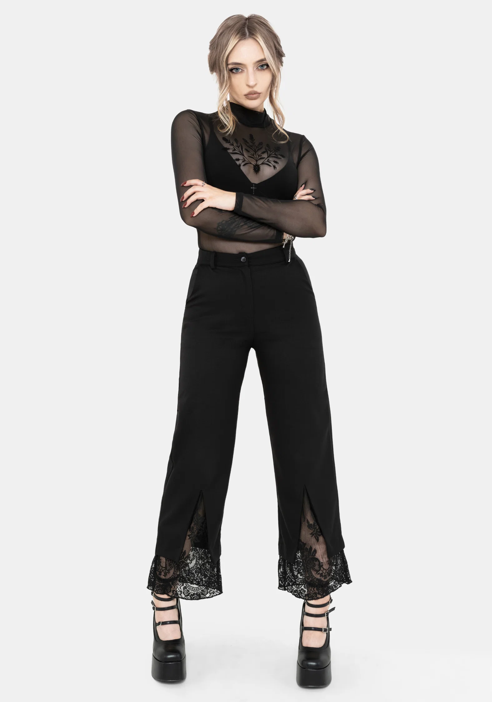 Orchid Lace Insert Pleated Hem Straight Leg Trouser - Image 5