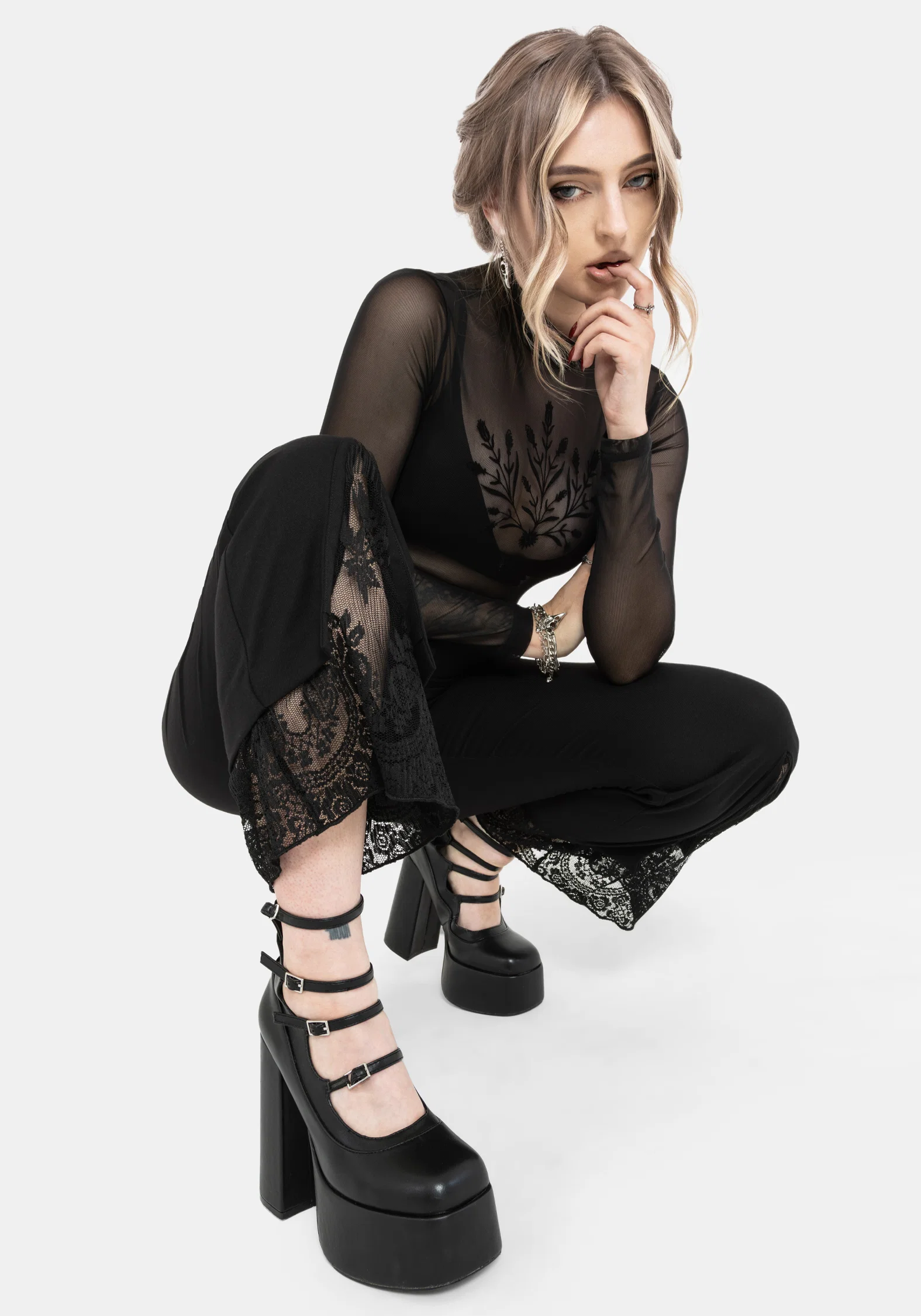 Orchid Lace Insert Pleated Hem Straight Leg Trouser - Image 6