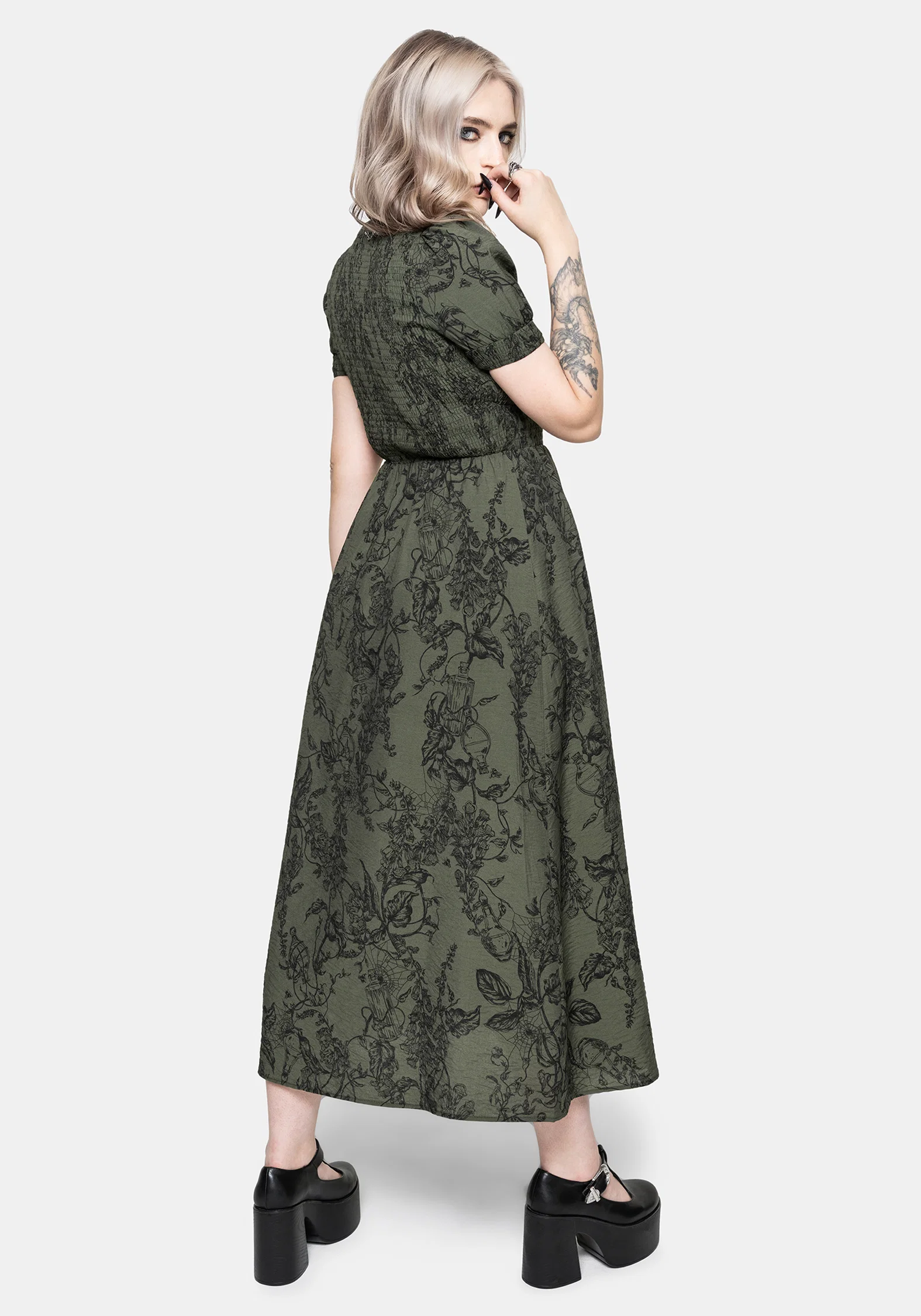 Orla Foxglove Potion Print Shirred Bodice Midaxi Dress - Image 3