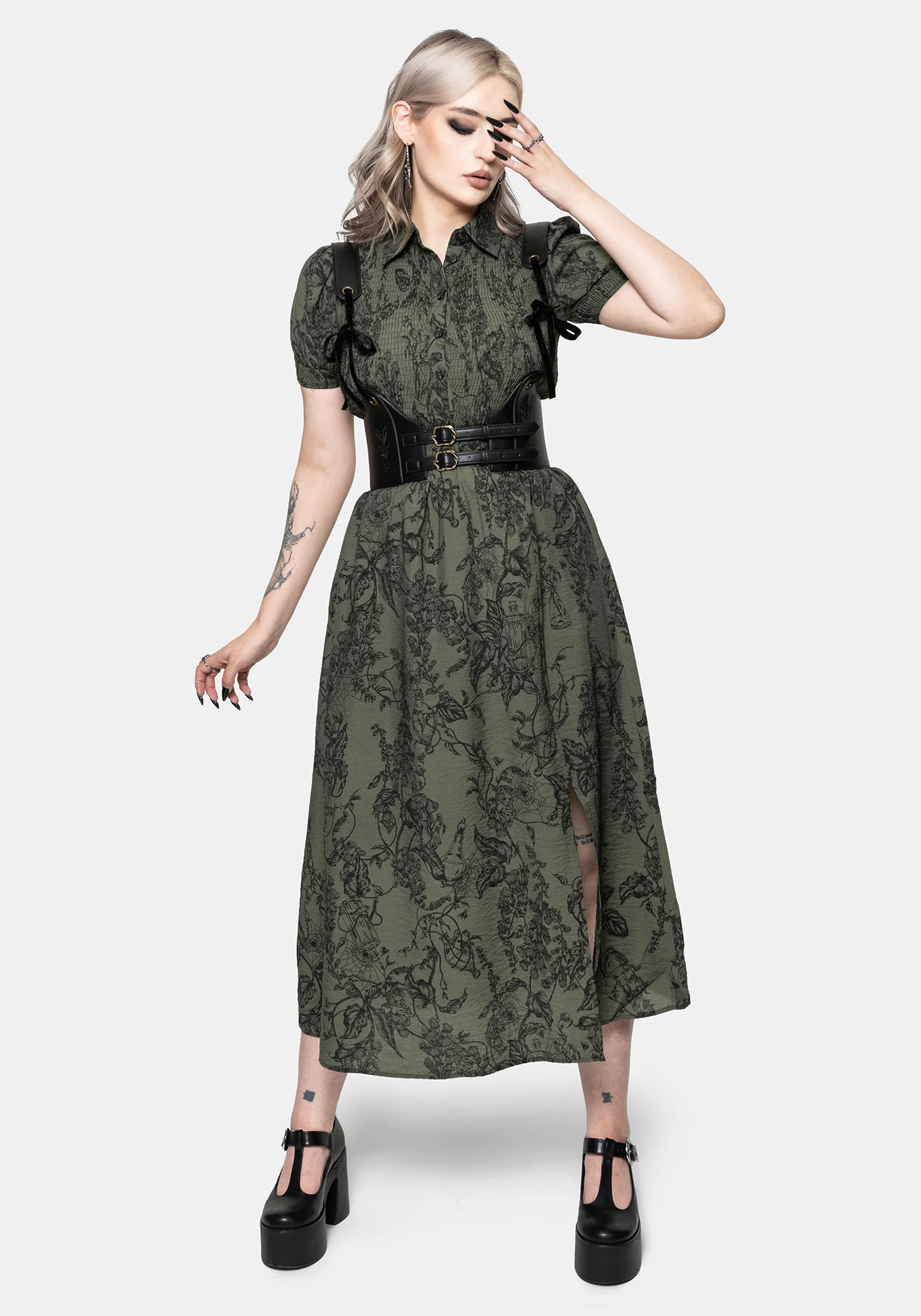 Orla Foxglove Potion Print Shirred Bodice Midaxi Dress - Image 5