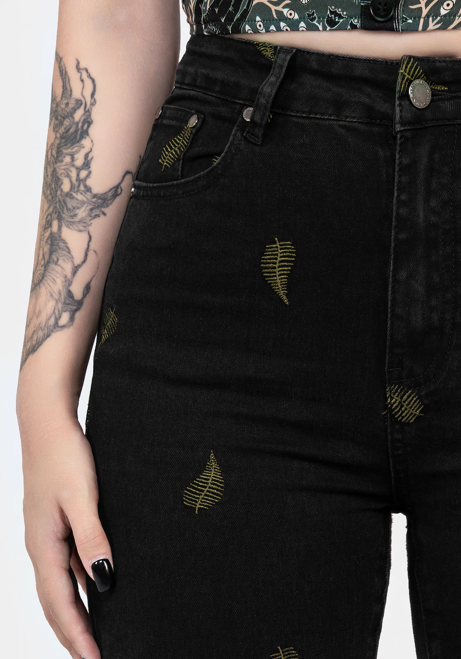 Osmunda Fern Embroidered Denim Skinny Jeans - Image 2