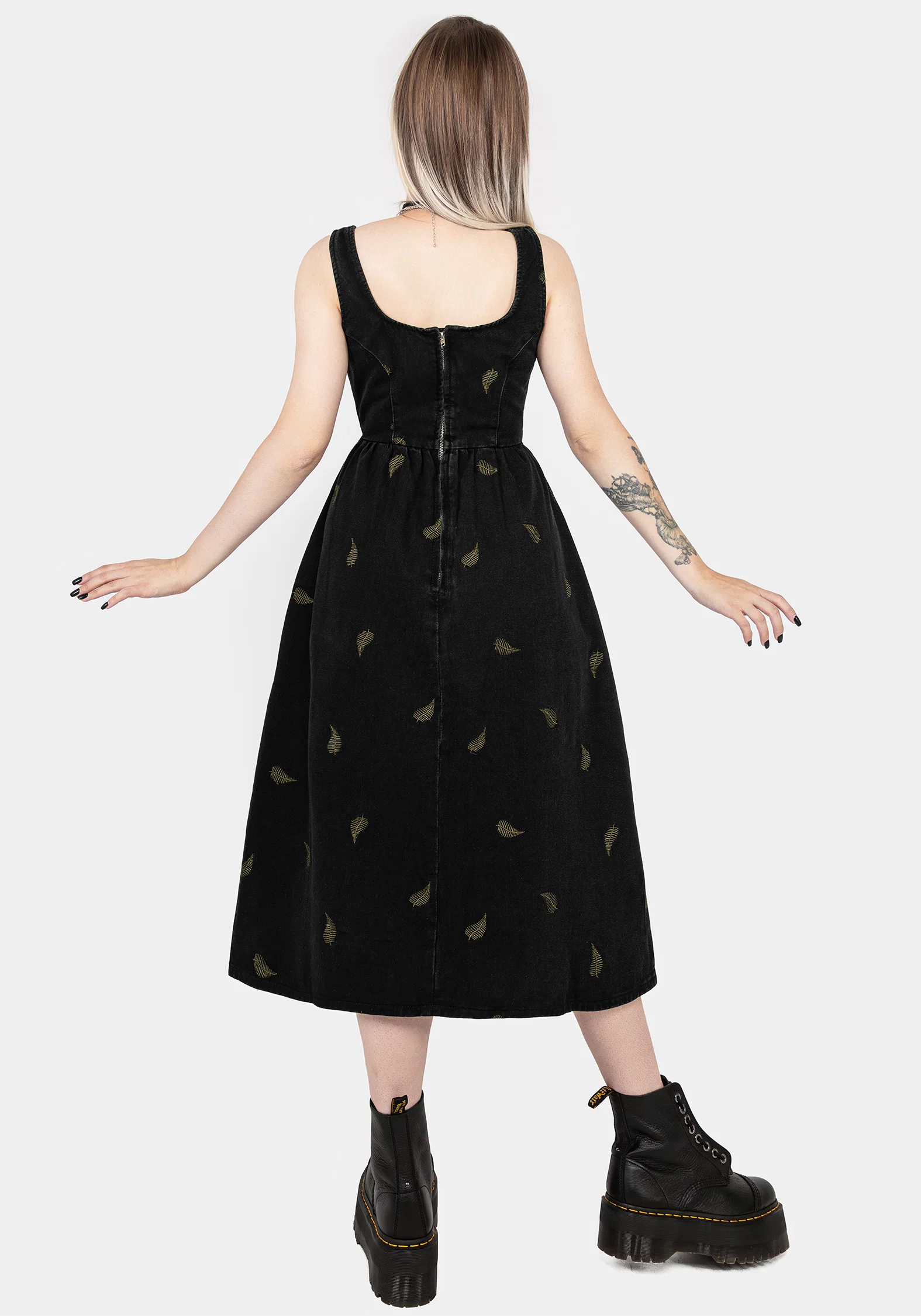 Osmunda Fern Embroidered Lace Up Midi Pinafore Dress - Image 3
