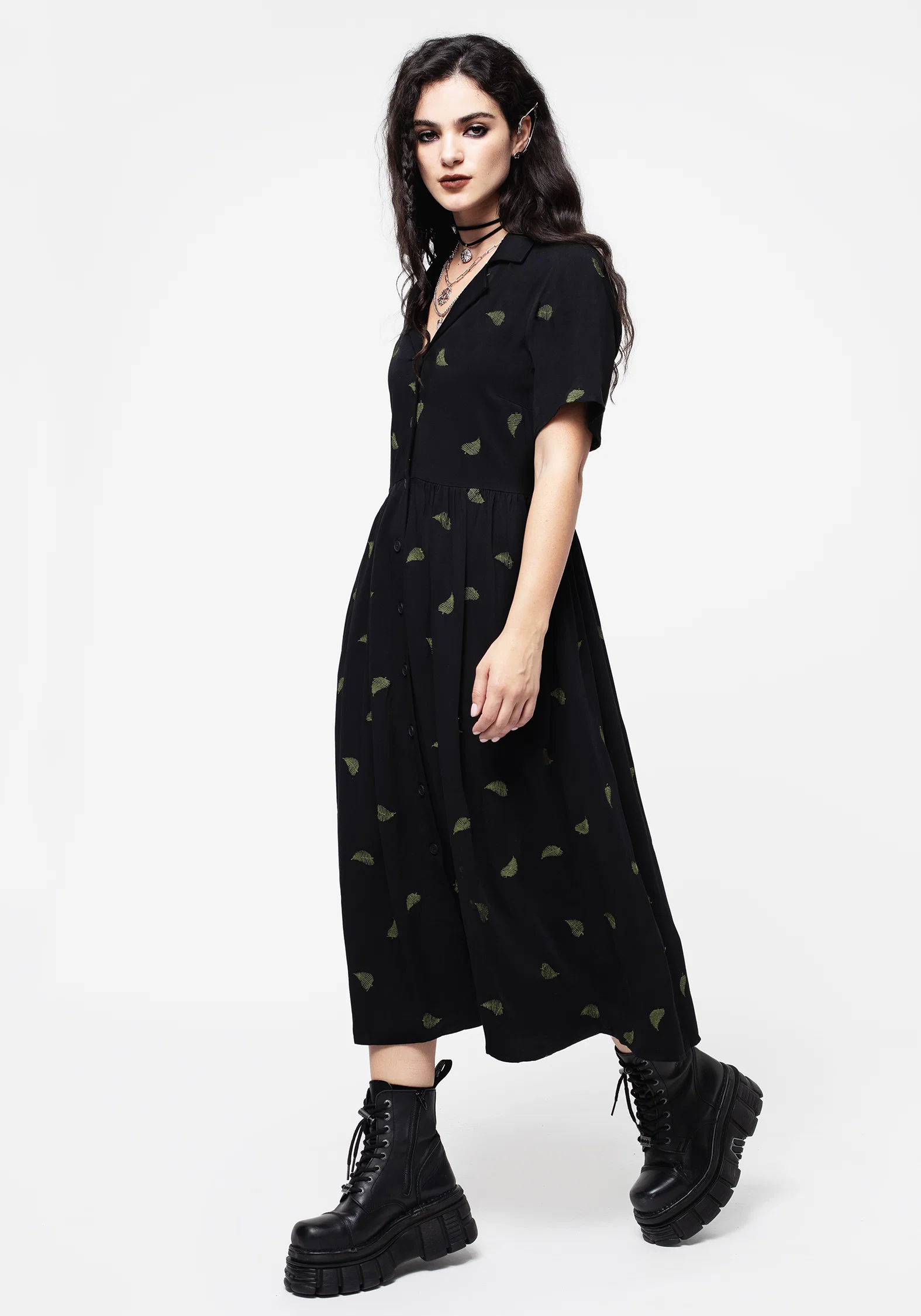 Osmunda Fern Embroidered Midi Shirt Dress - Image 4