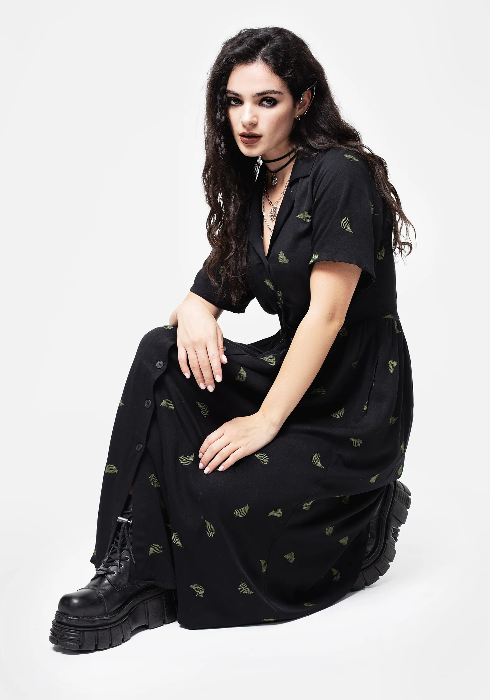 Osmunda Fern Embroidered Midi Shirt Dress - Image 5