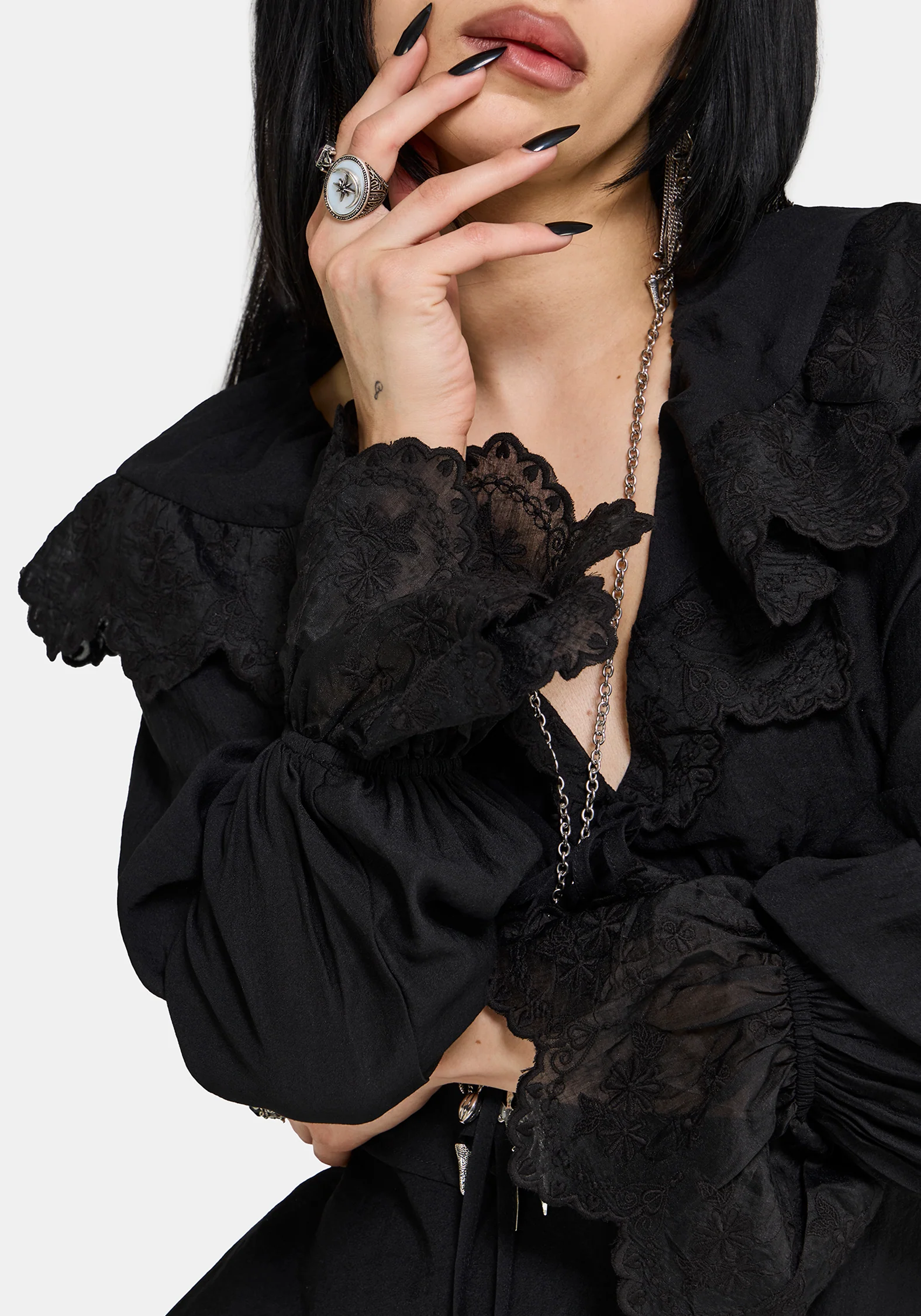 Ottie Ruffle Neck Tie Front Blouse - Image 2