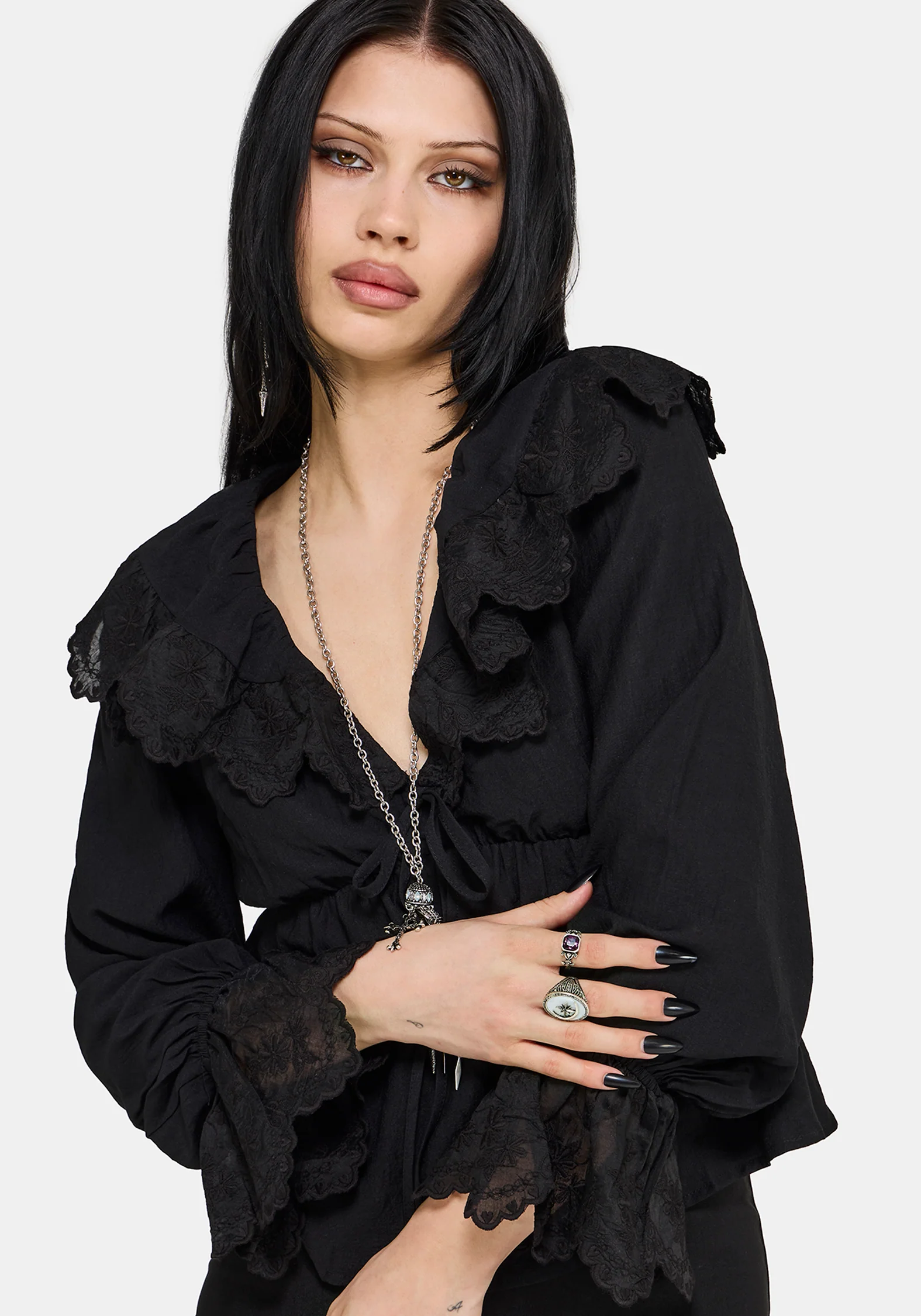 Ottie Ruffle Neck Tie Front Blouse - Image 4