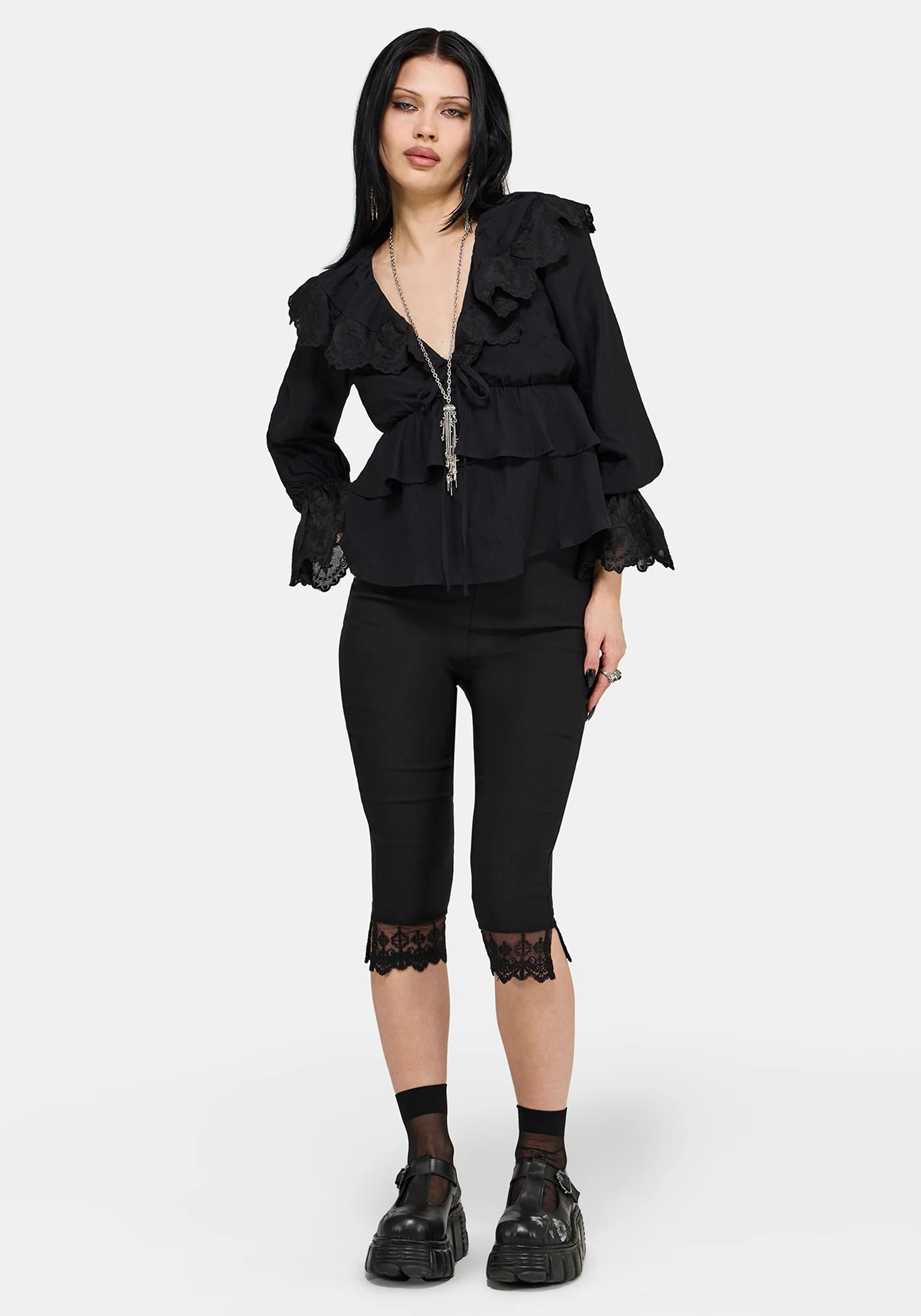 Ottie Ruffle Neck Tie Front Blouse - Image 5