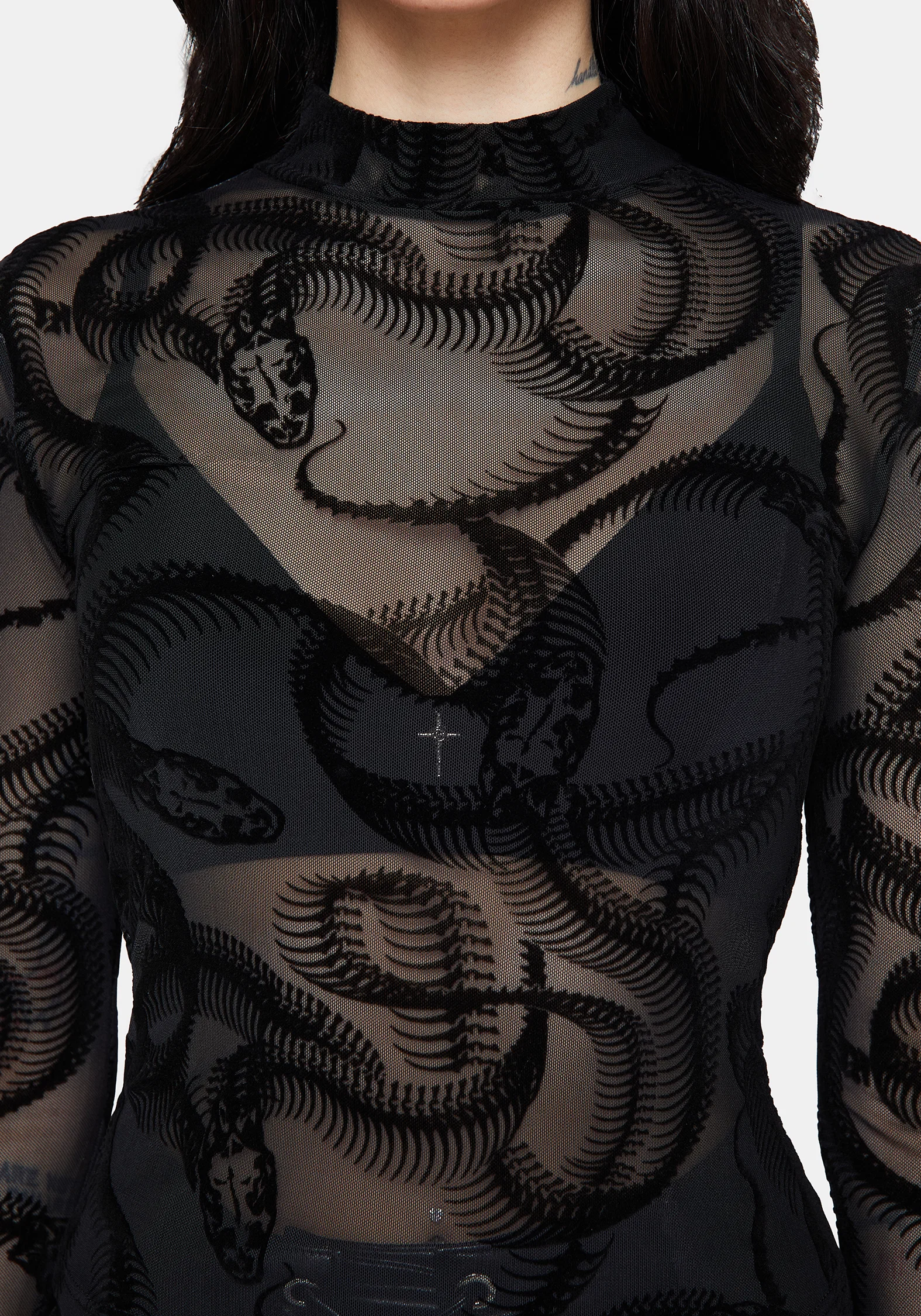 Paleo Flocked Mesh Skeletal Snake Long Sleeve Top - Image 2