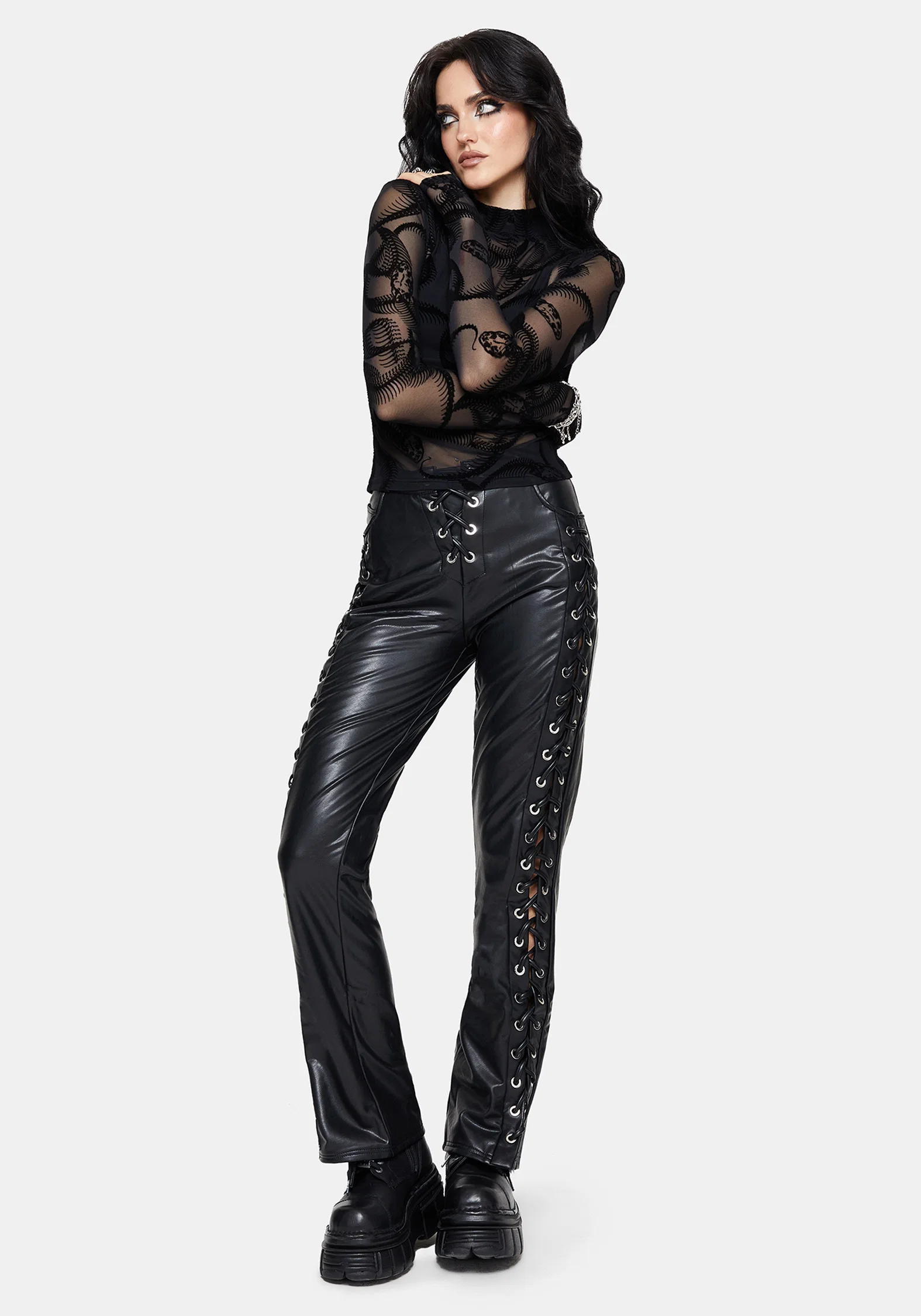 Paleo Flocked Mesh Skeletal Snake Long Sleeve Top - Image 6