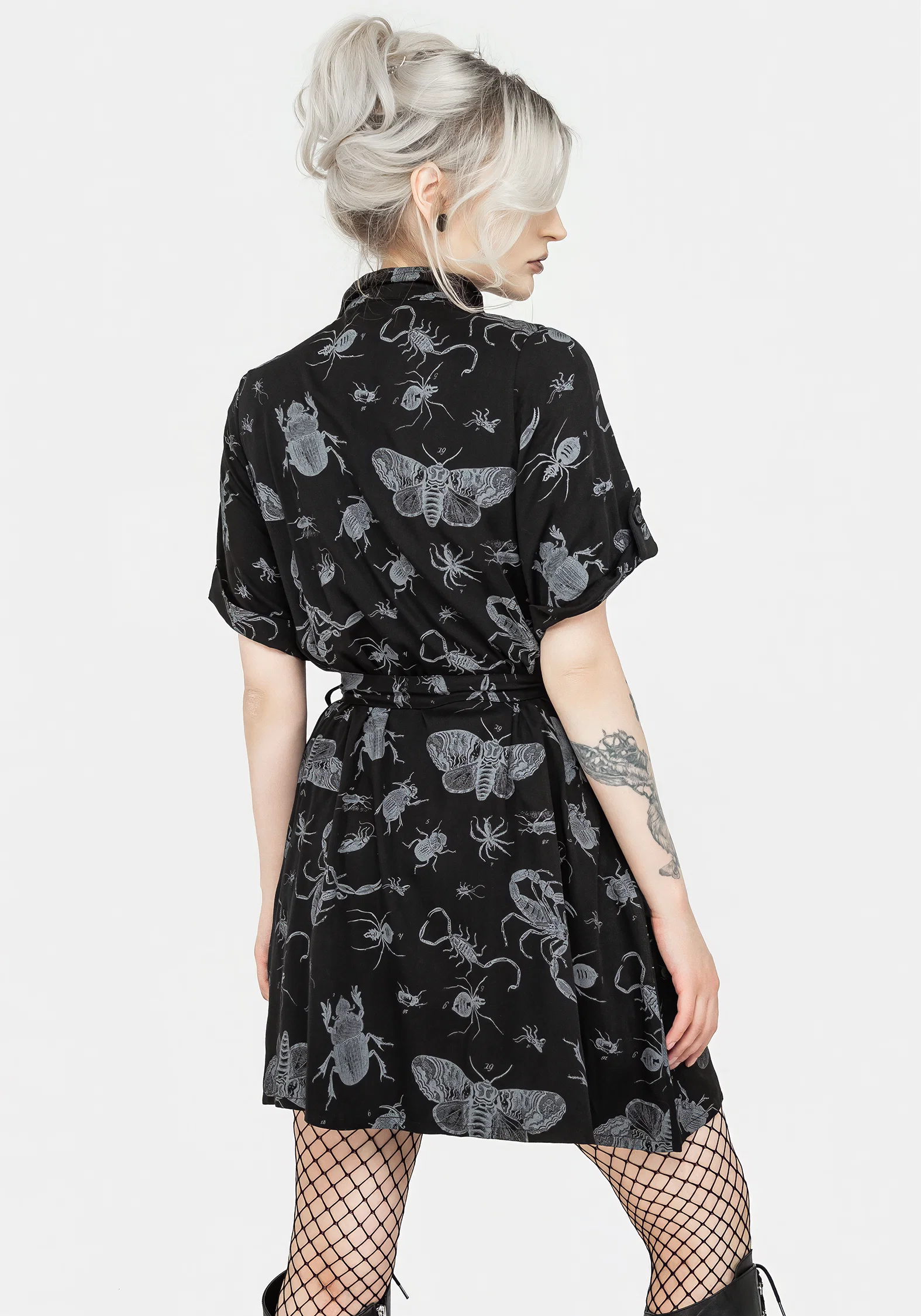 Parasite Bugs Short Sleeve Mini Shirt Dress - Black - Image 5