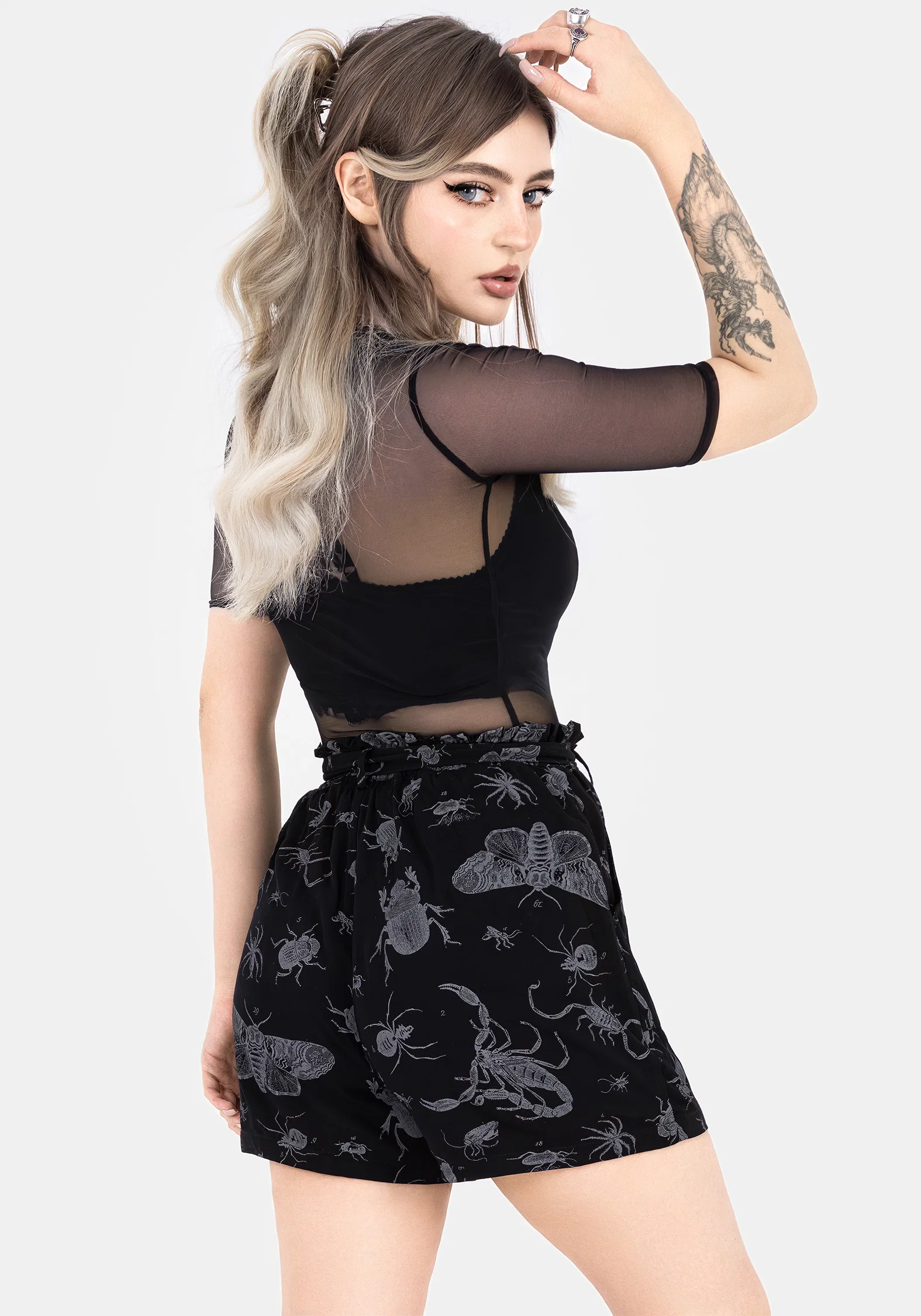 Parasite Bugs Tie Waist Paperbag Shorts - Black - Image 3