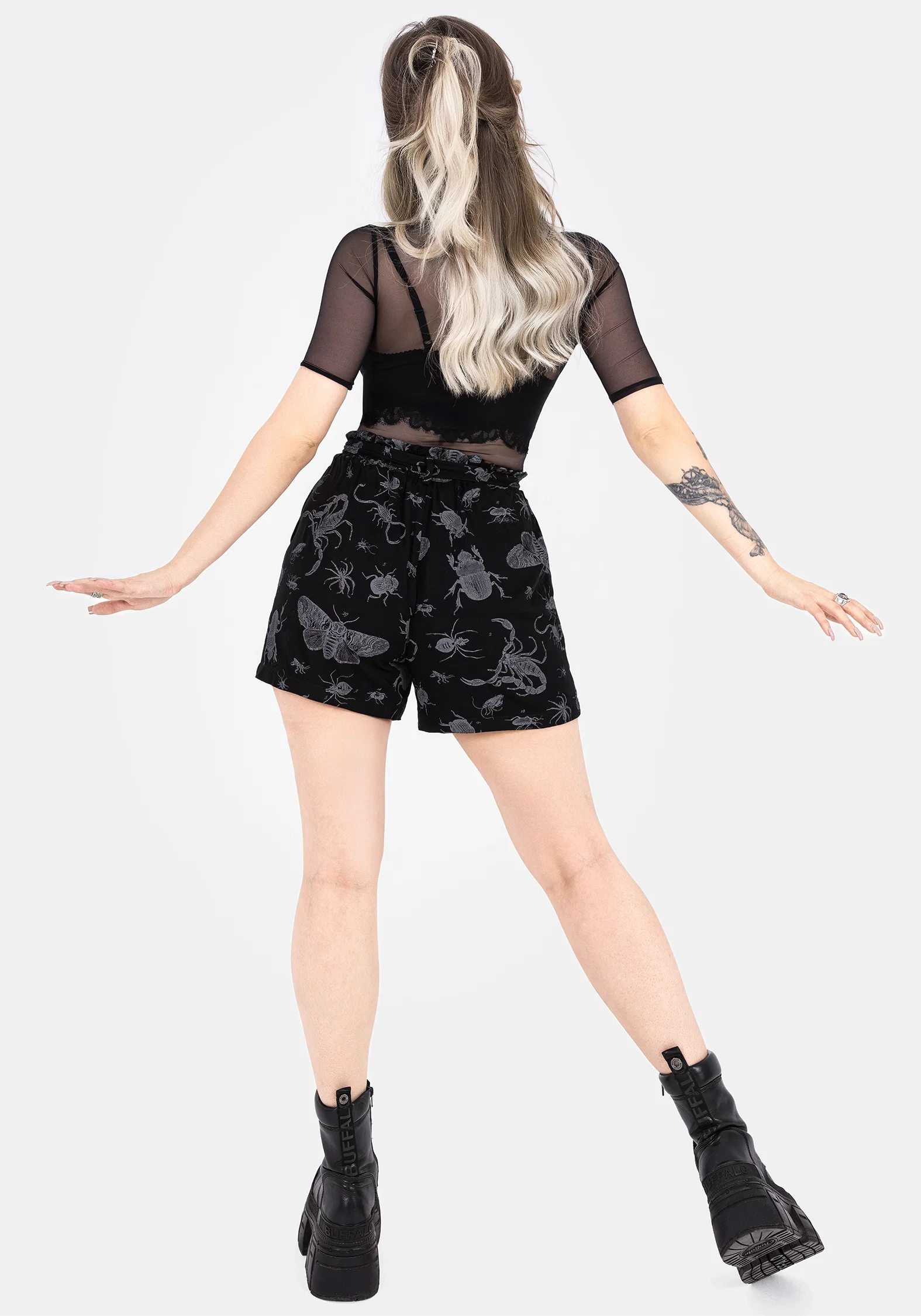 Parasite Bugs Tie Waist Paperbag Shorts - Black - Image 7