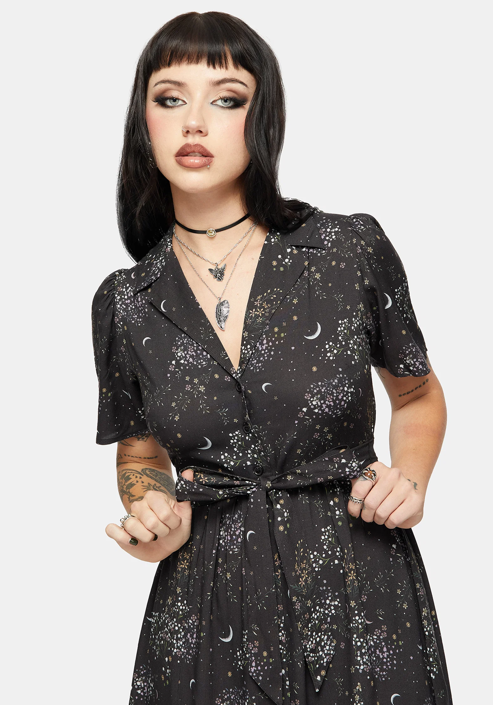 Peaseblossom Celestial Tie Back Midi Shirt Dress - Image 2