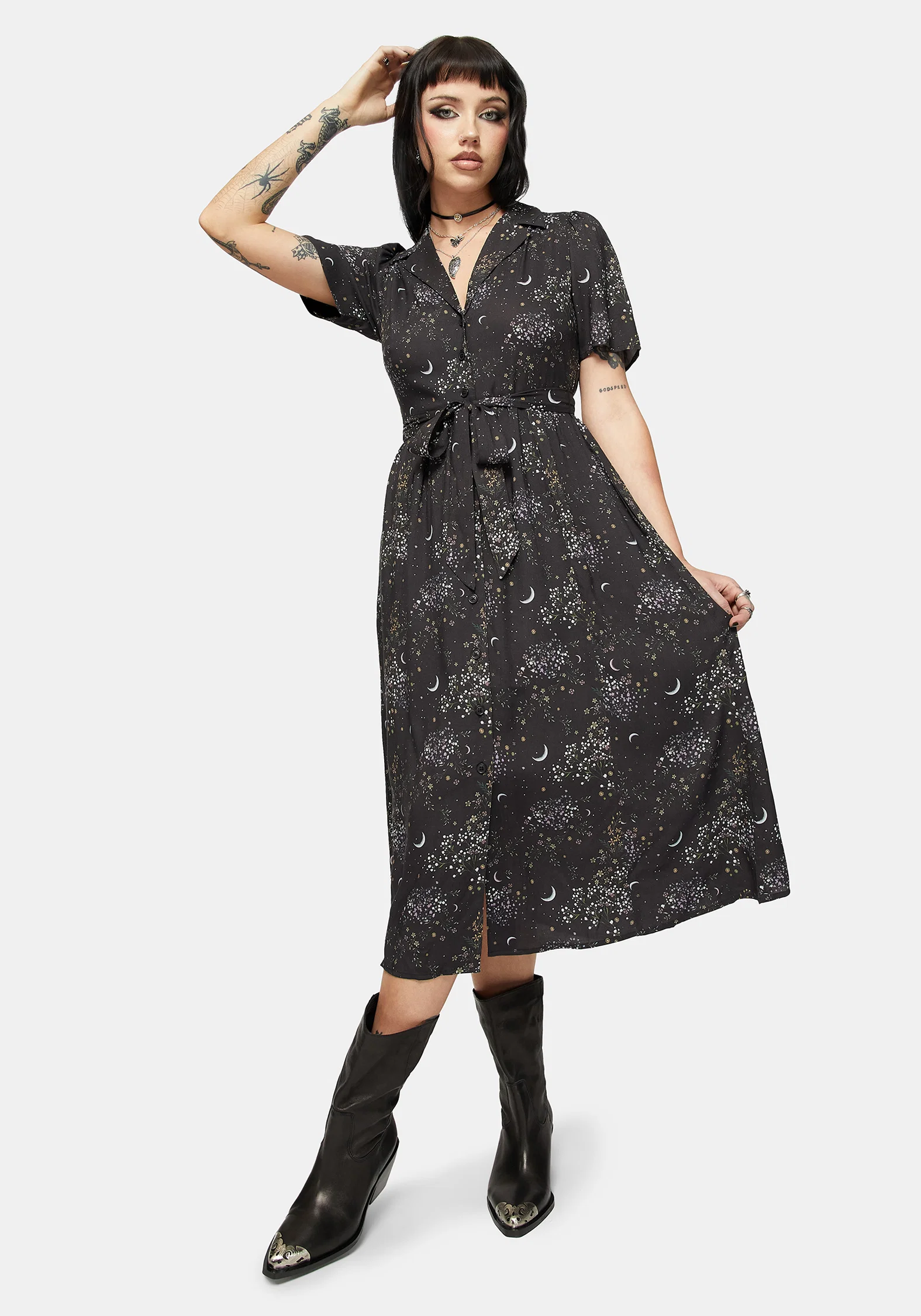 Peaseblossom Celestial Tie Back Midi Shirt Dress - Image 4