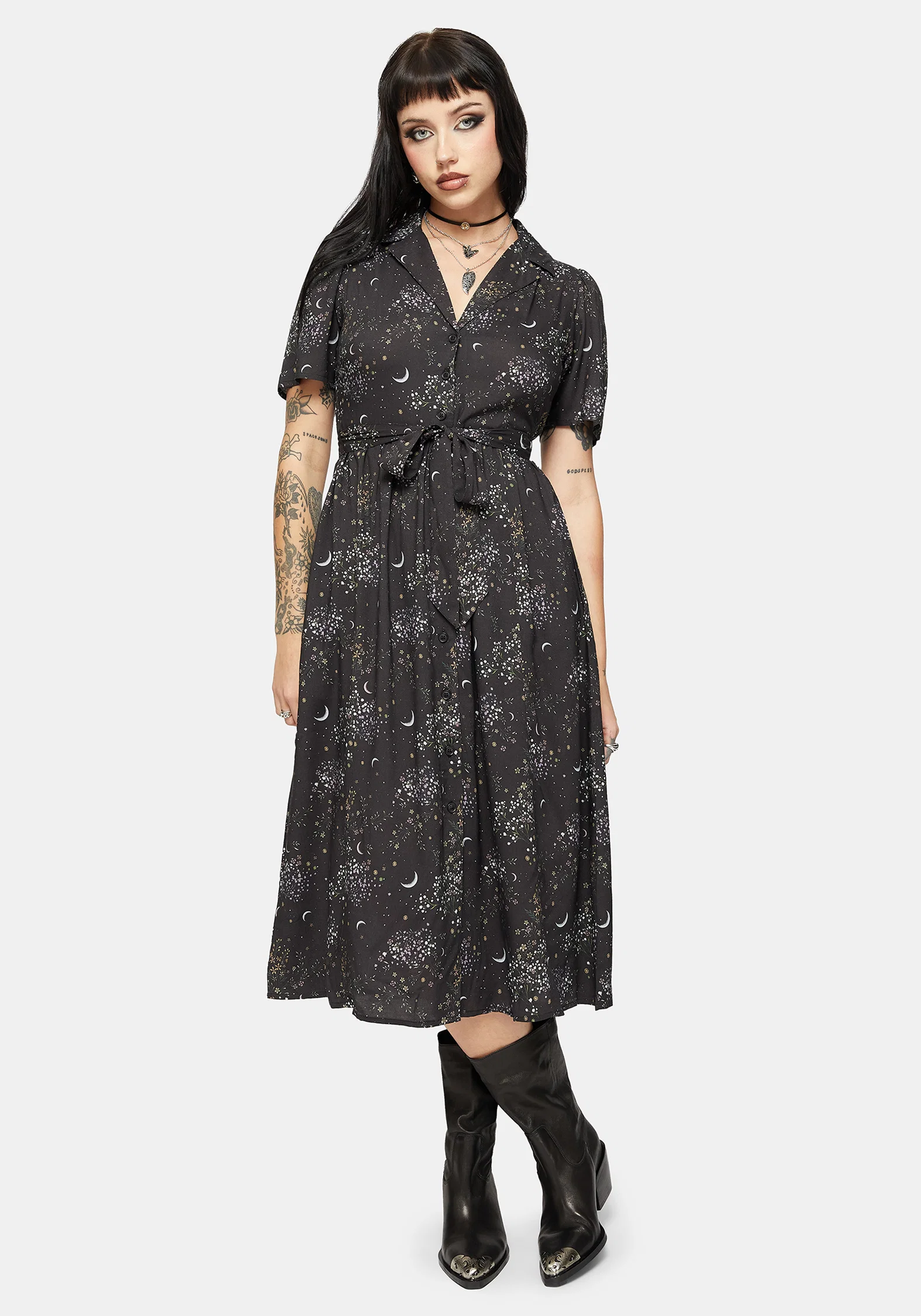 Peaseblossom Celestial Tie Back Midi Shirt Dress - Image 5