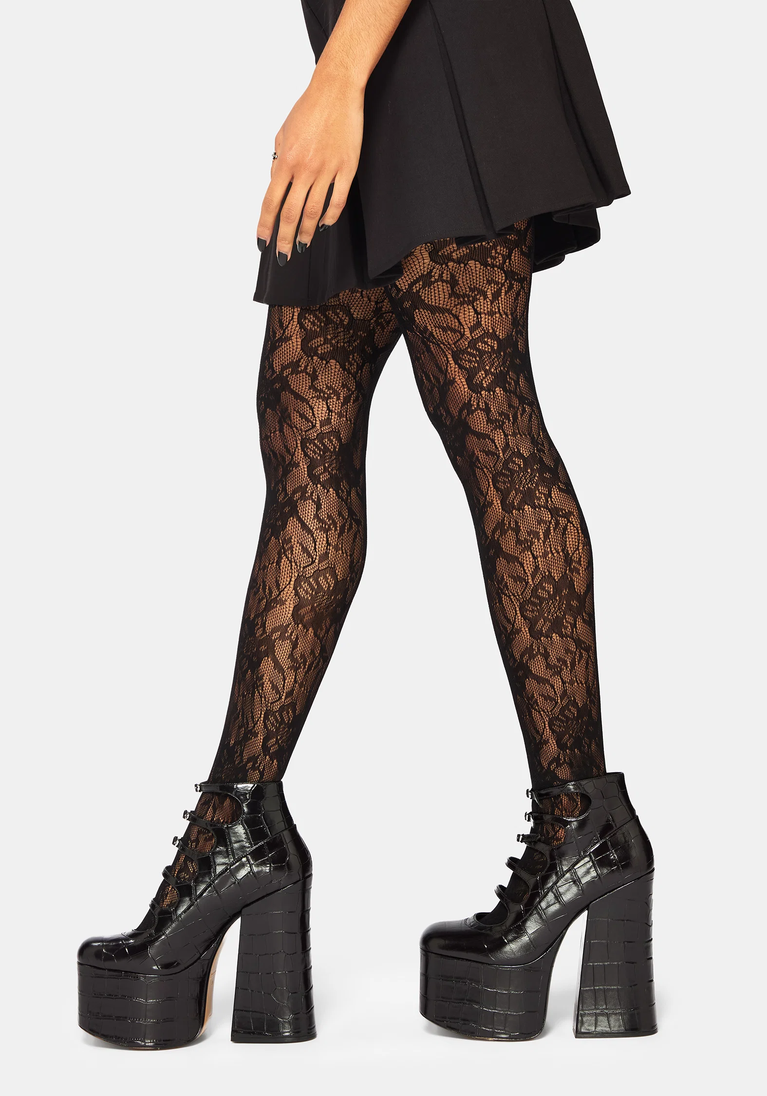 Phantasmic Sheer Lace Tights - Black - Image 3