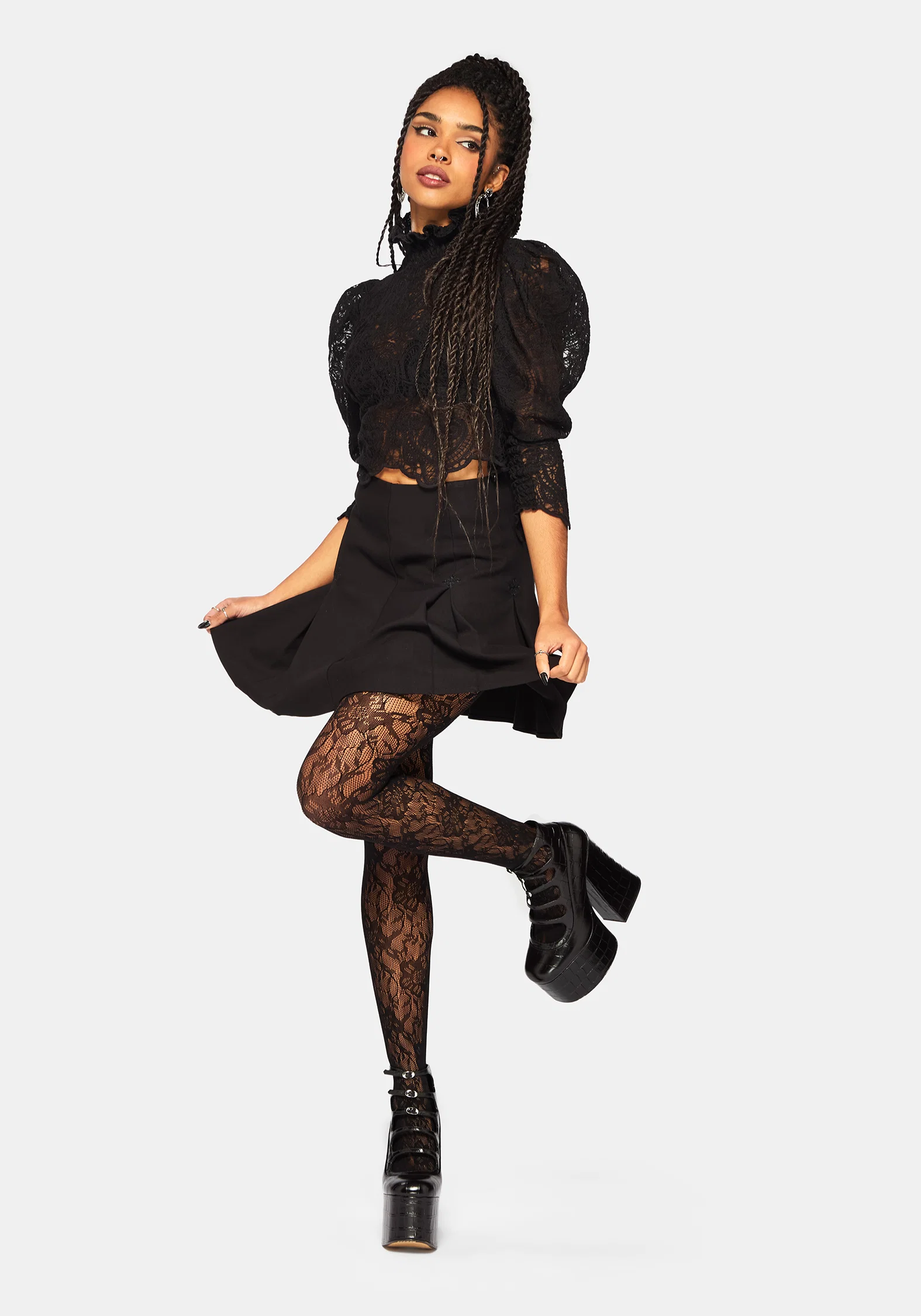 Phantasmic Sheer Lace Tights - Black - Image 4
