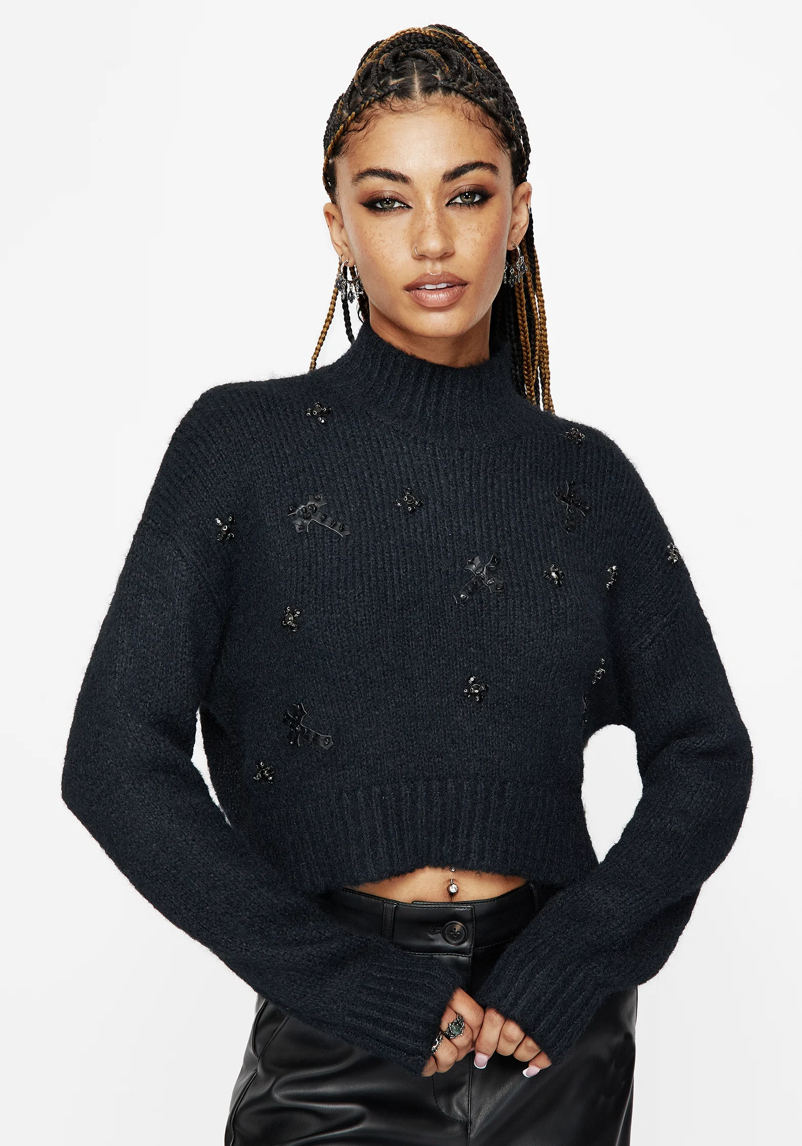 Phantom Cotton Embellished Cross Crop Jumper - Image 4