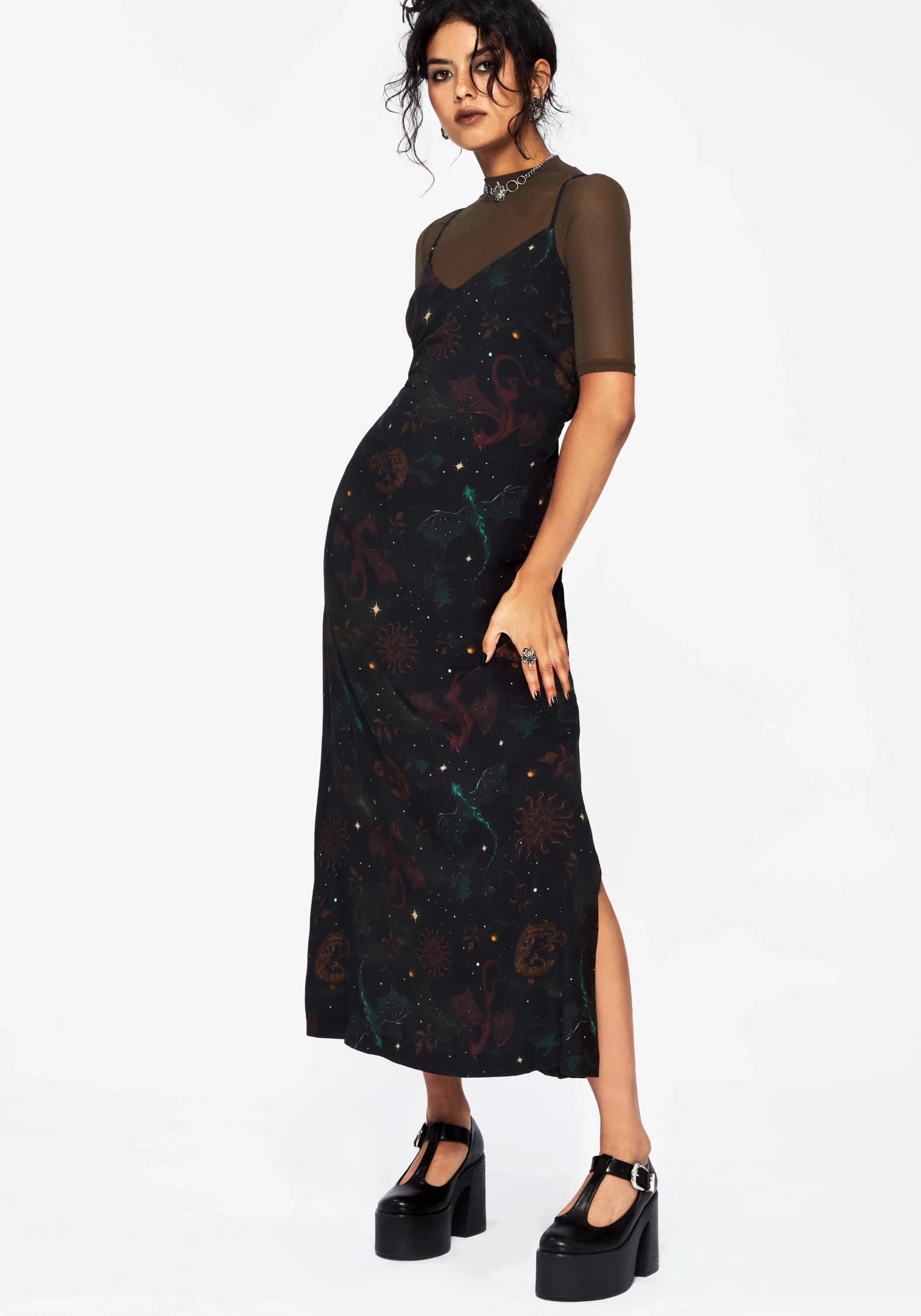 Phoenix Dragon Printed Cami Midi Dress - Image 4