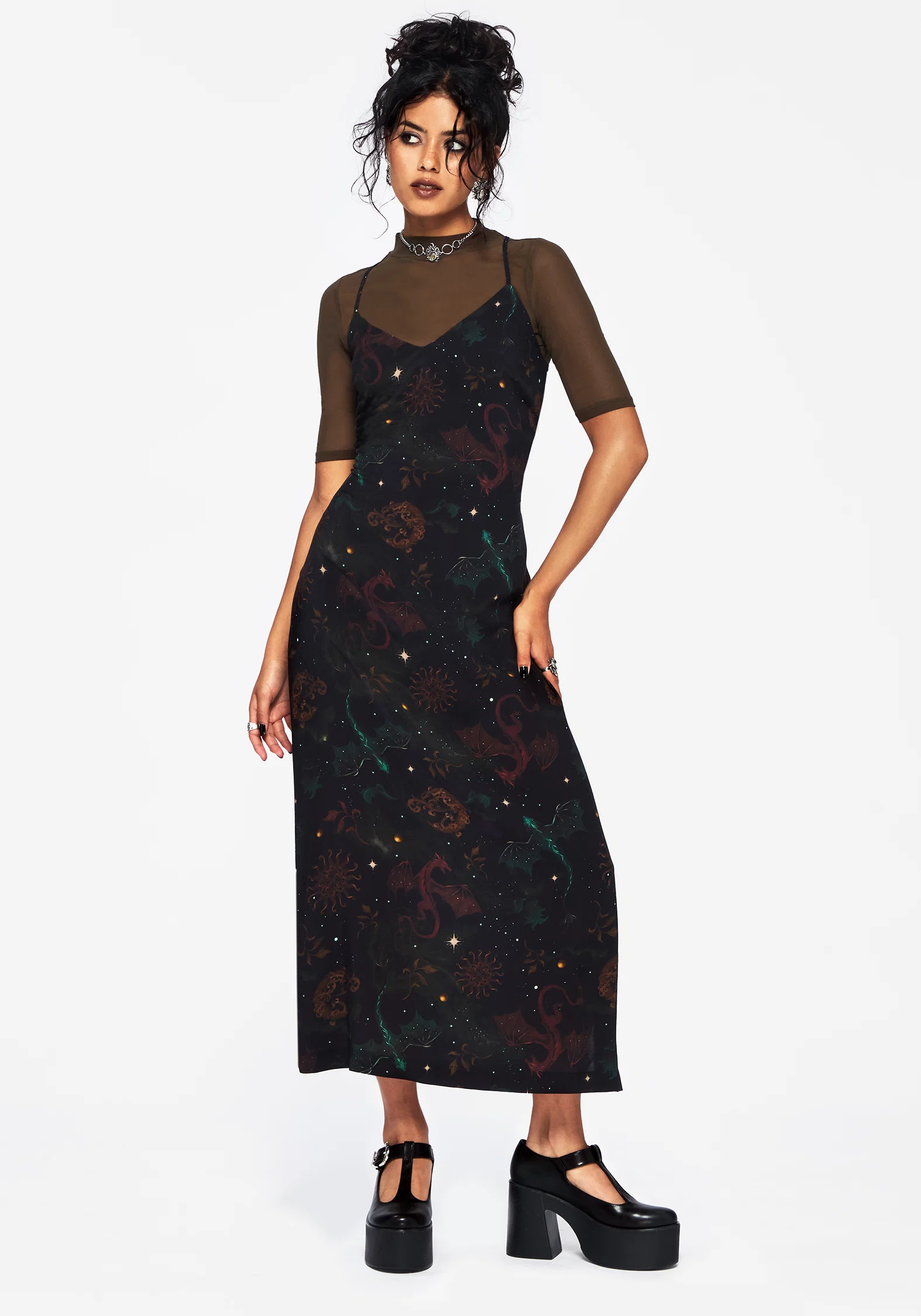 Phoenix Dragon Printed Cami Midi Dress - Image 6