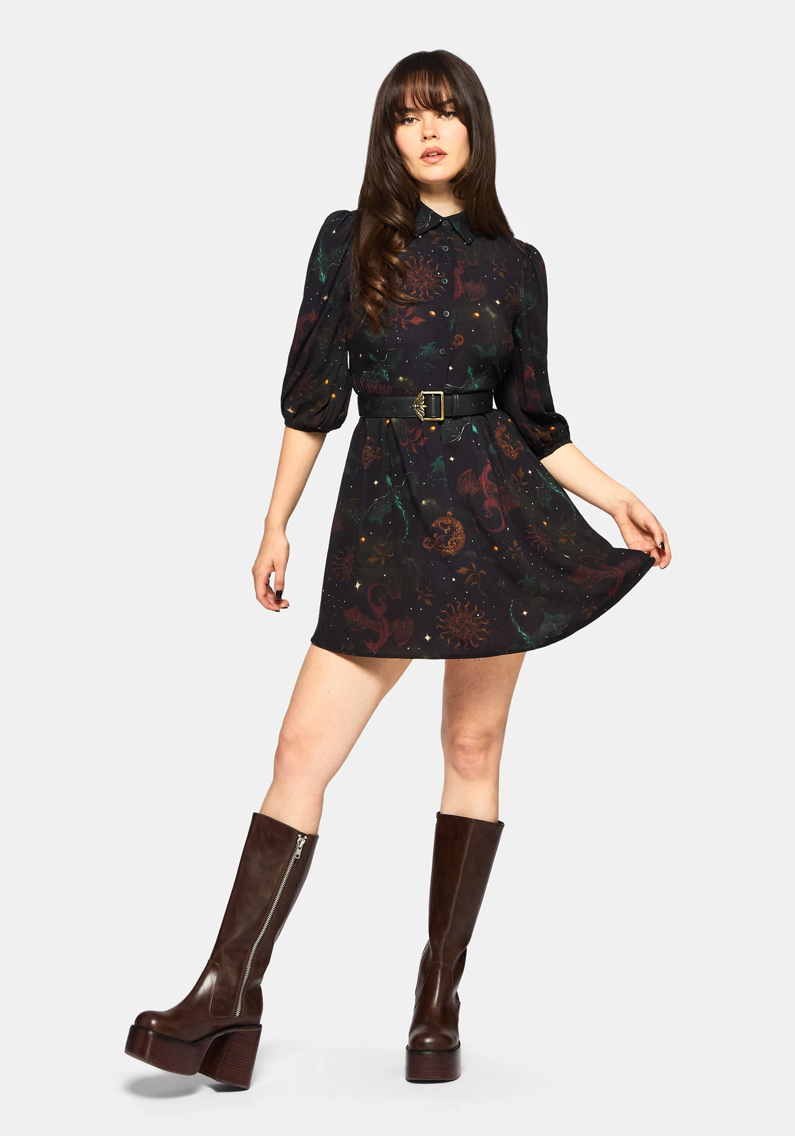 Phoenix Dragon Printed Mini Shirt Dress - Image 4