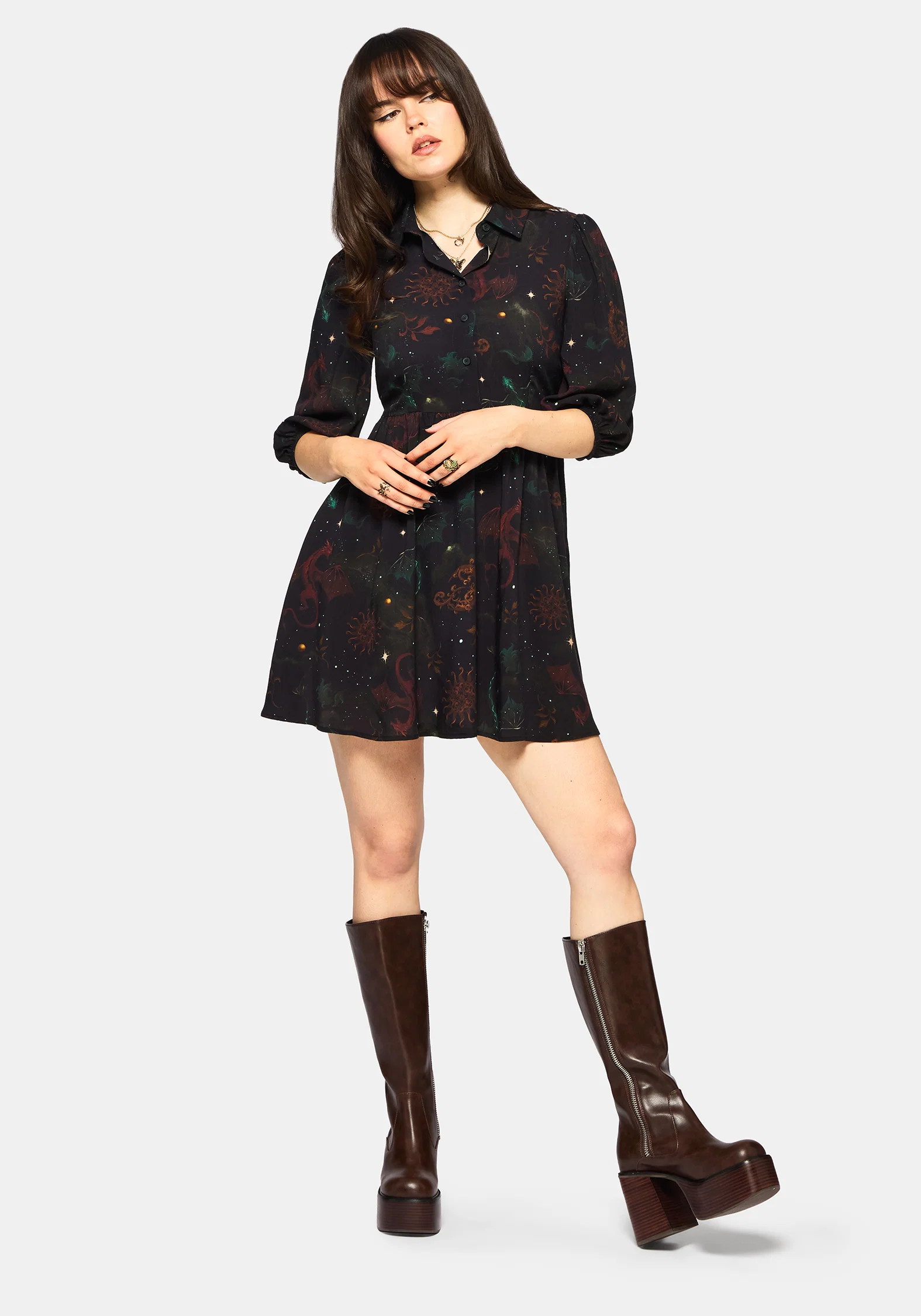 Phoenix Dragon Printed Mini Shirt Dress - Image 6