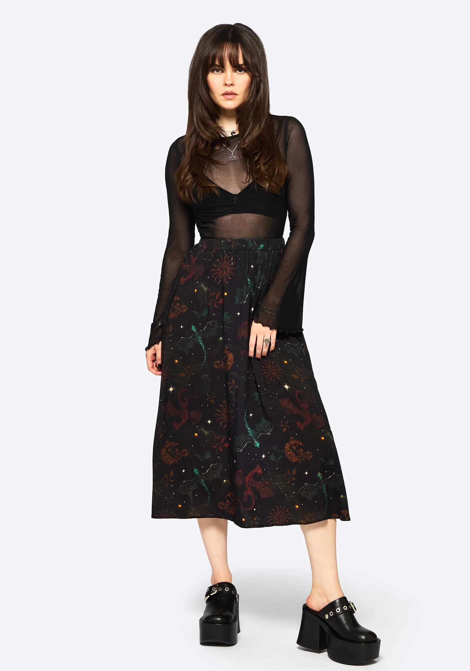 Phoenix Dragon Printed Pleated Midi Skirt - Image 6