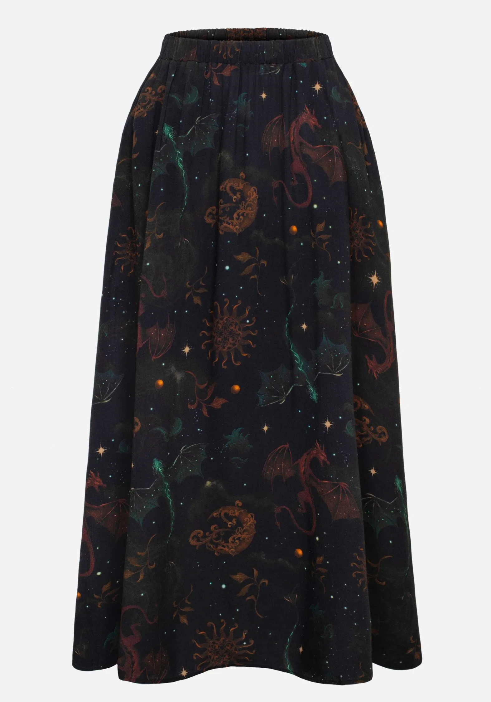 Phoenix Dragon Printed Pleated Midi Skirt - Image 7