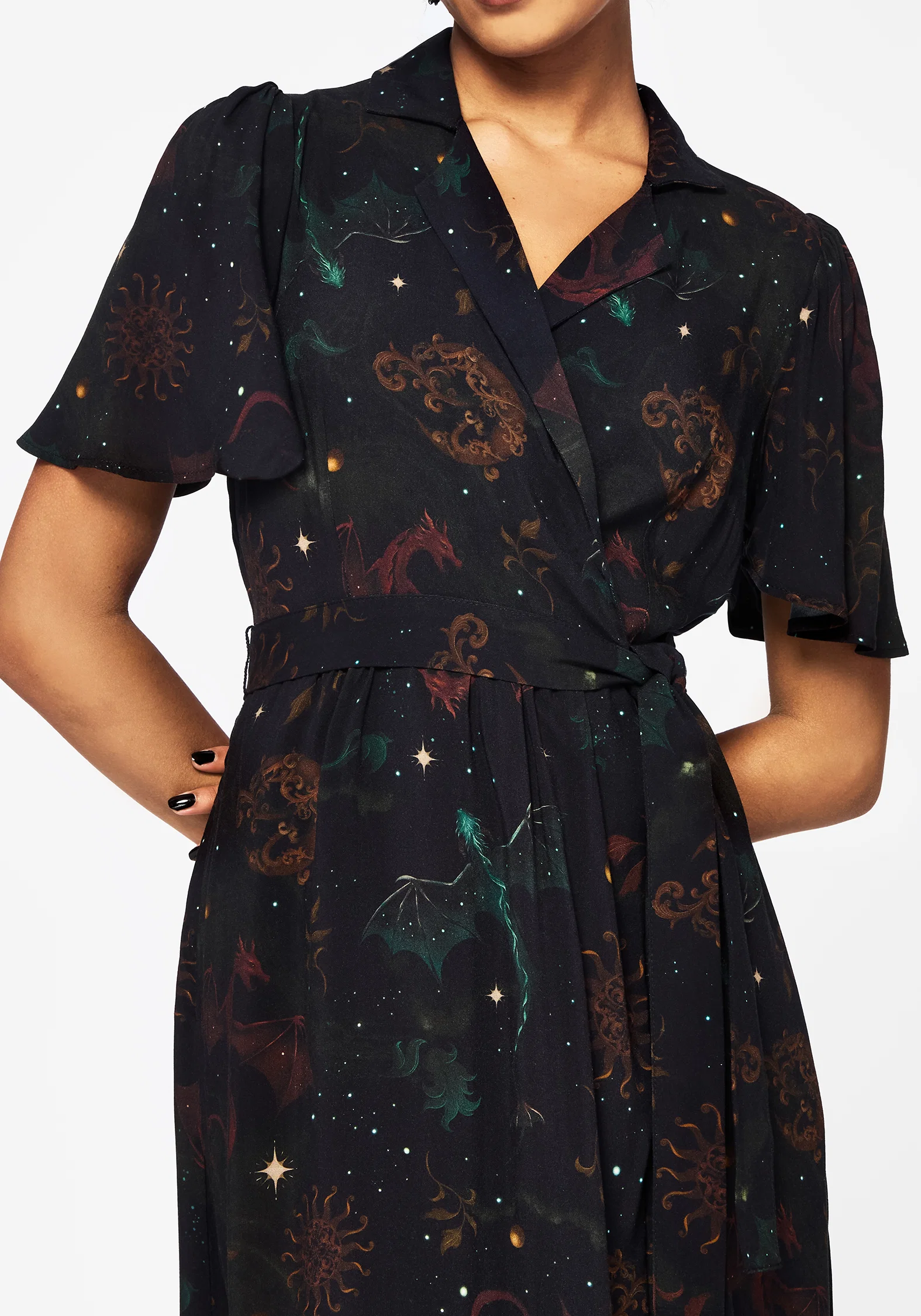 Phoenix Dragon Printed Wrap Midaxi Shirt Dress - Image 2