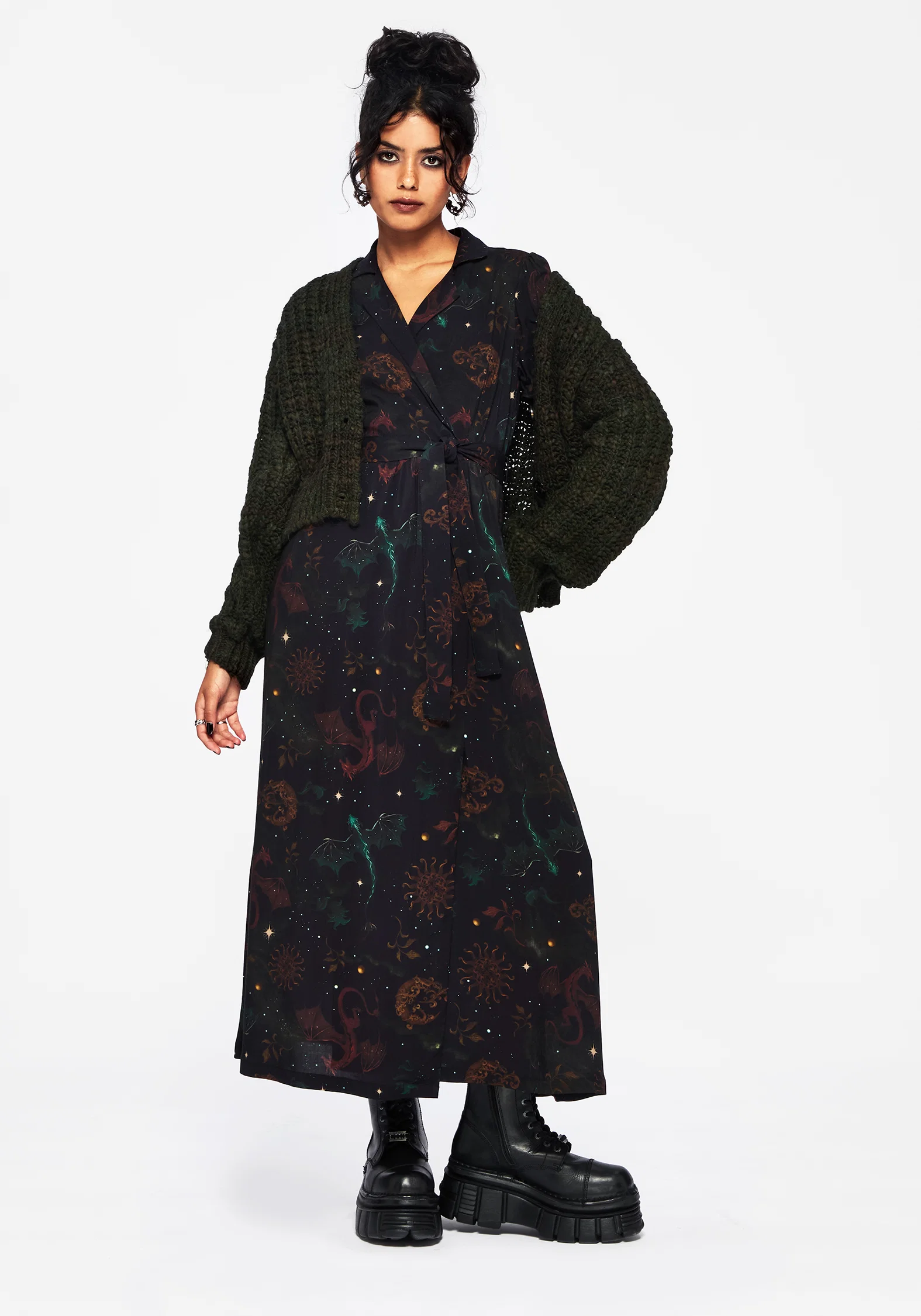 Phoenix Dragon Printed Wrap Midaxi Shirt Dress - Image 5