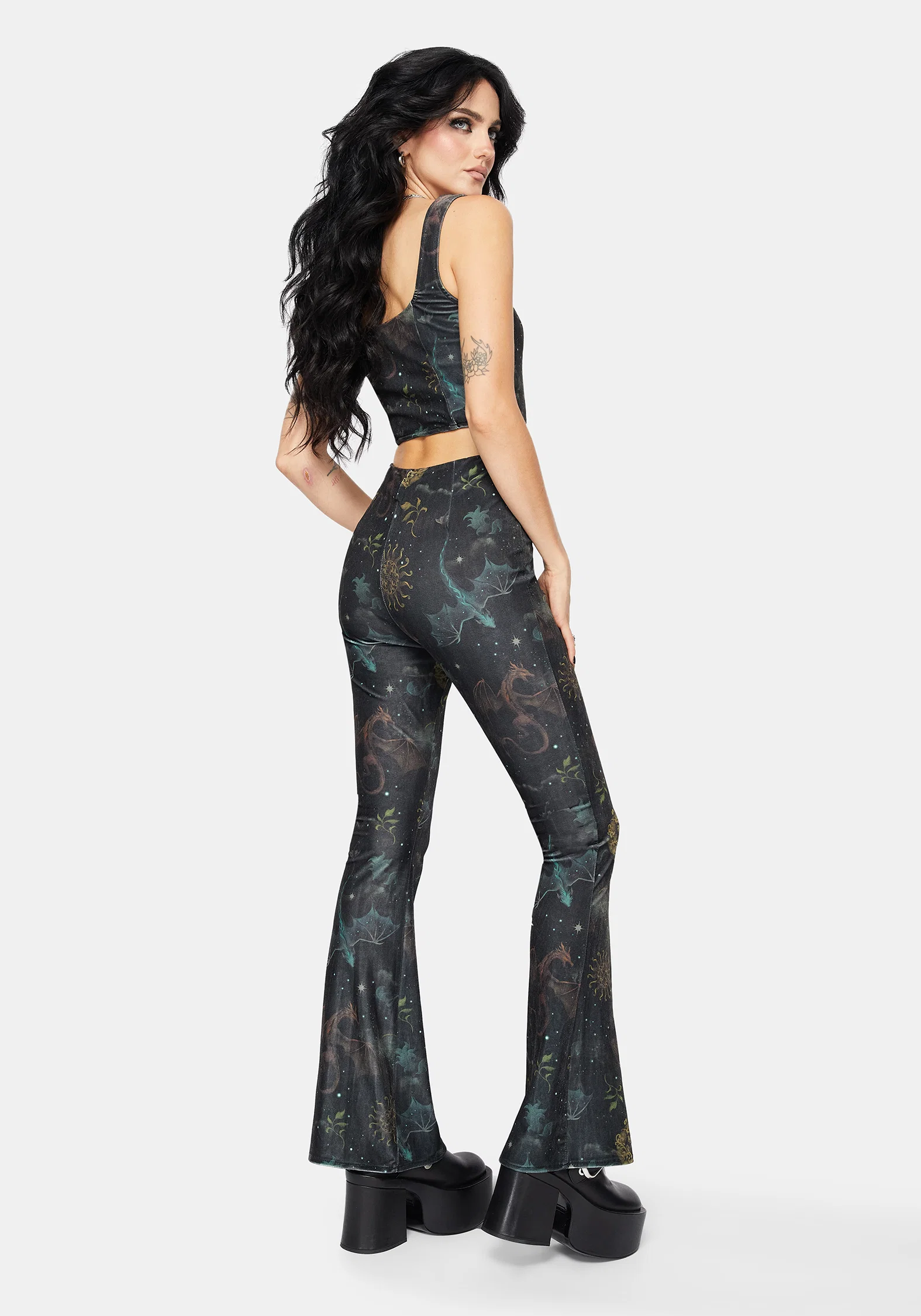 Phoenix Dragon Velour Flare Trouser - Image 3