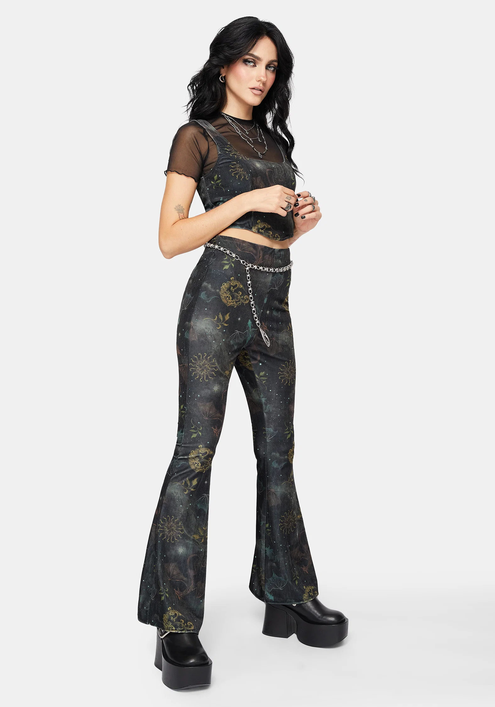 Phoenix Dragon Velour Flare Trouser - Image 4