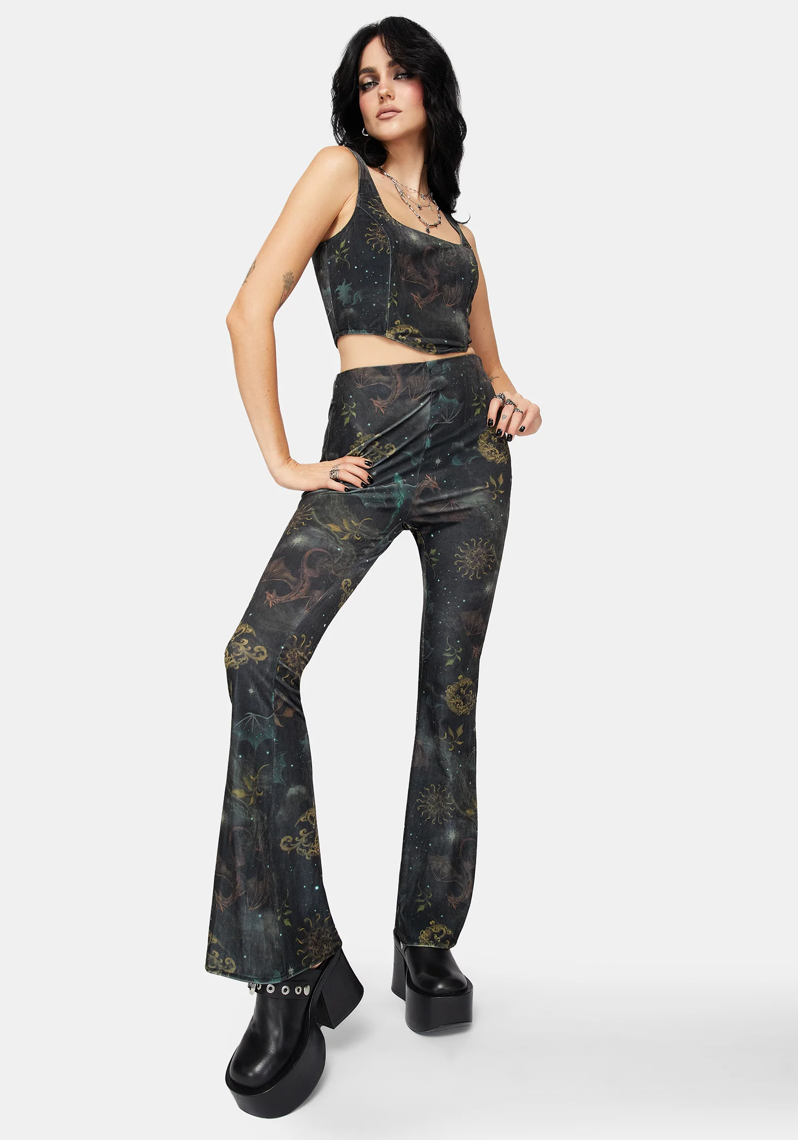 Phoenix Dragon Velour Flare Trouser - Image 5