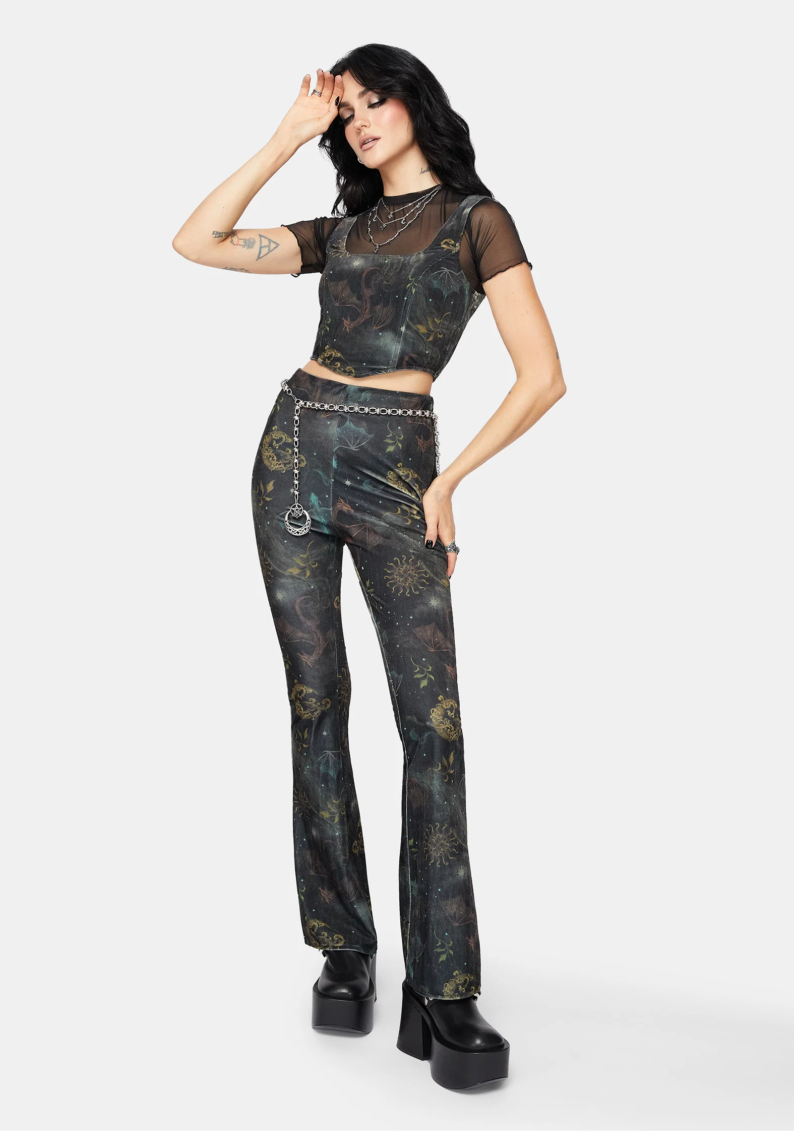 Phoenix Dragon Velour Flare Trouser - Image 6